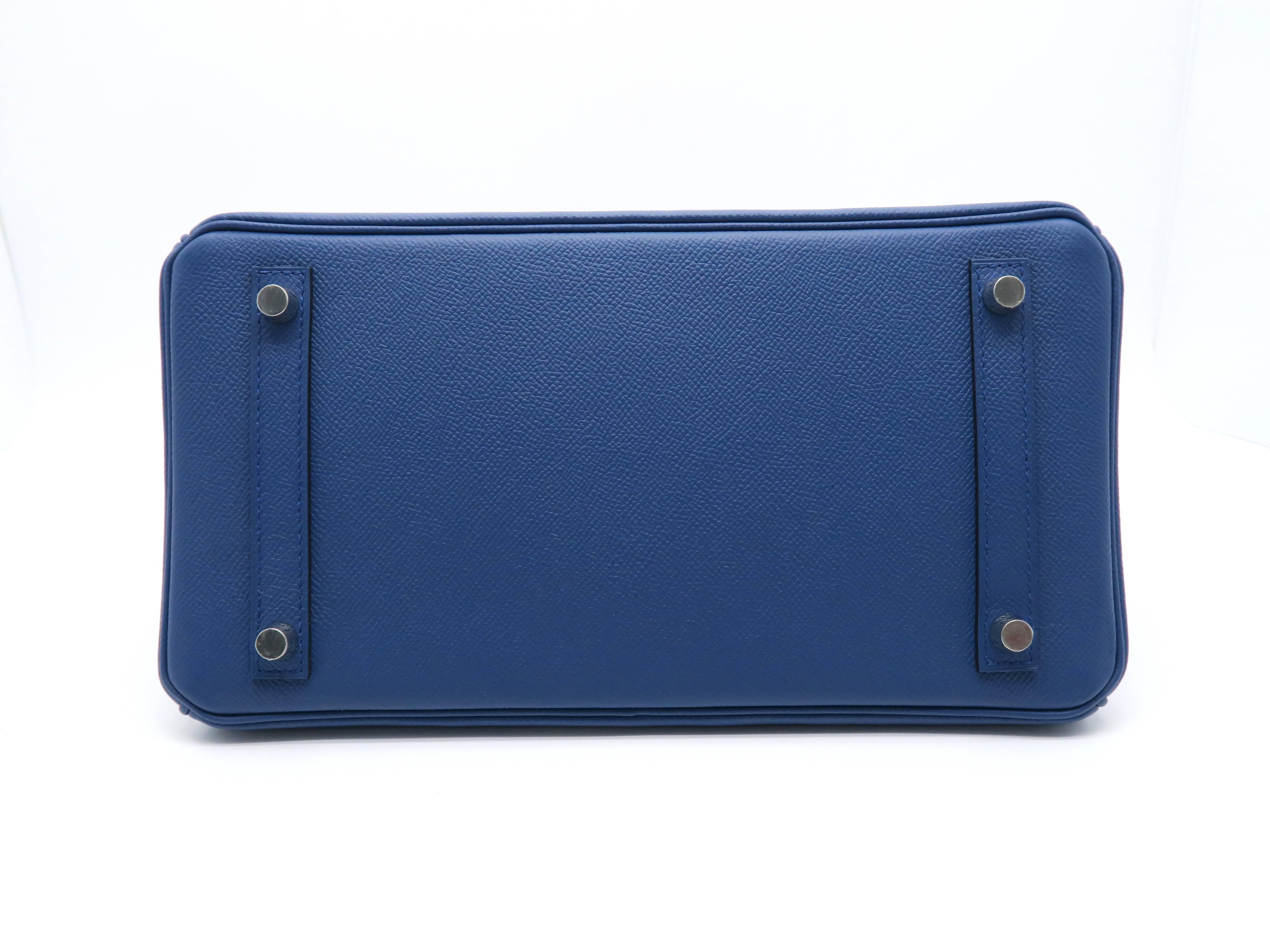 Hermes Birkin 30 Bleu Agate Blue Epsom Leather Silver Metal Top Handle Bag 1