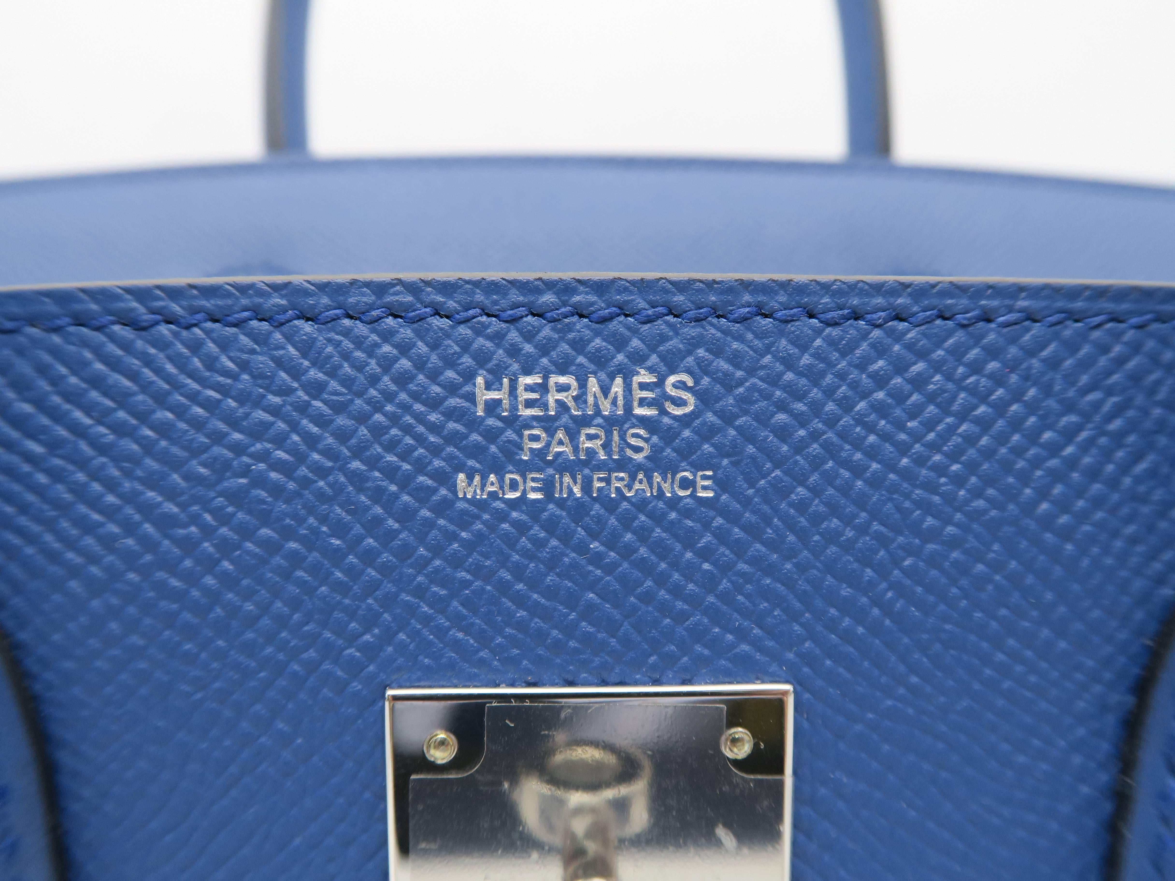 Hermes Birkin 30 Bleu Agate Blue Epsom Leather Silver Metal Top Handle Bag 2