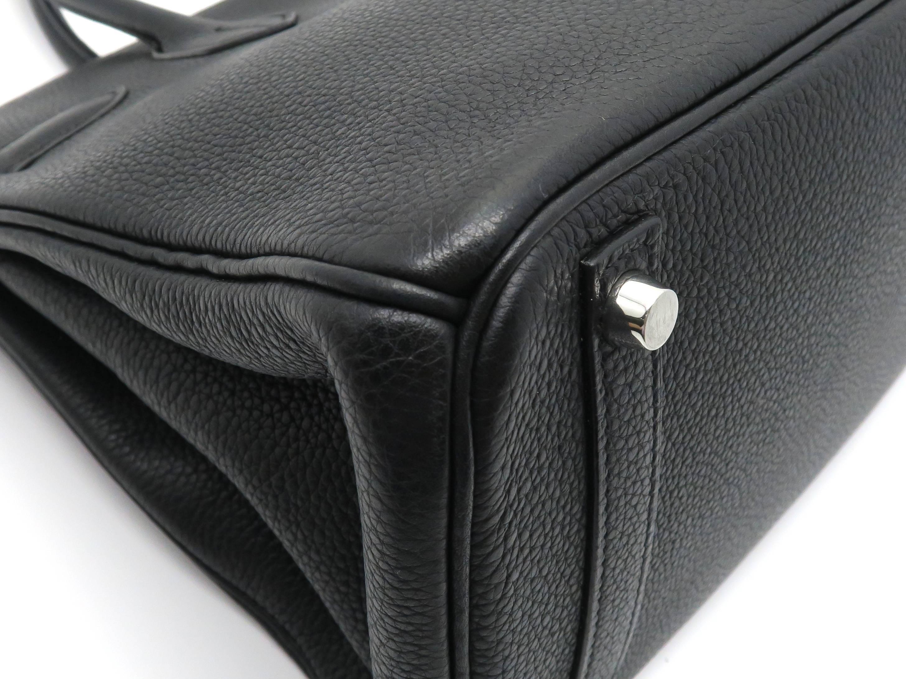 Hermes Birkin 30 Noir Black Clemence Leather Silver Metal Top Handle Bag 1