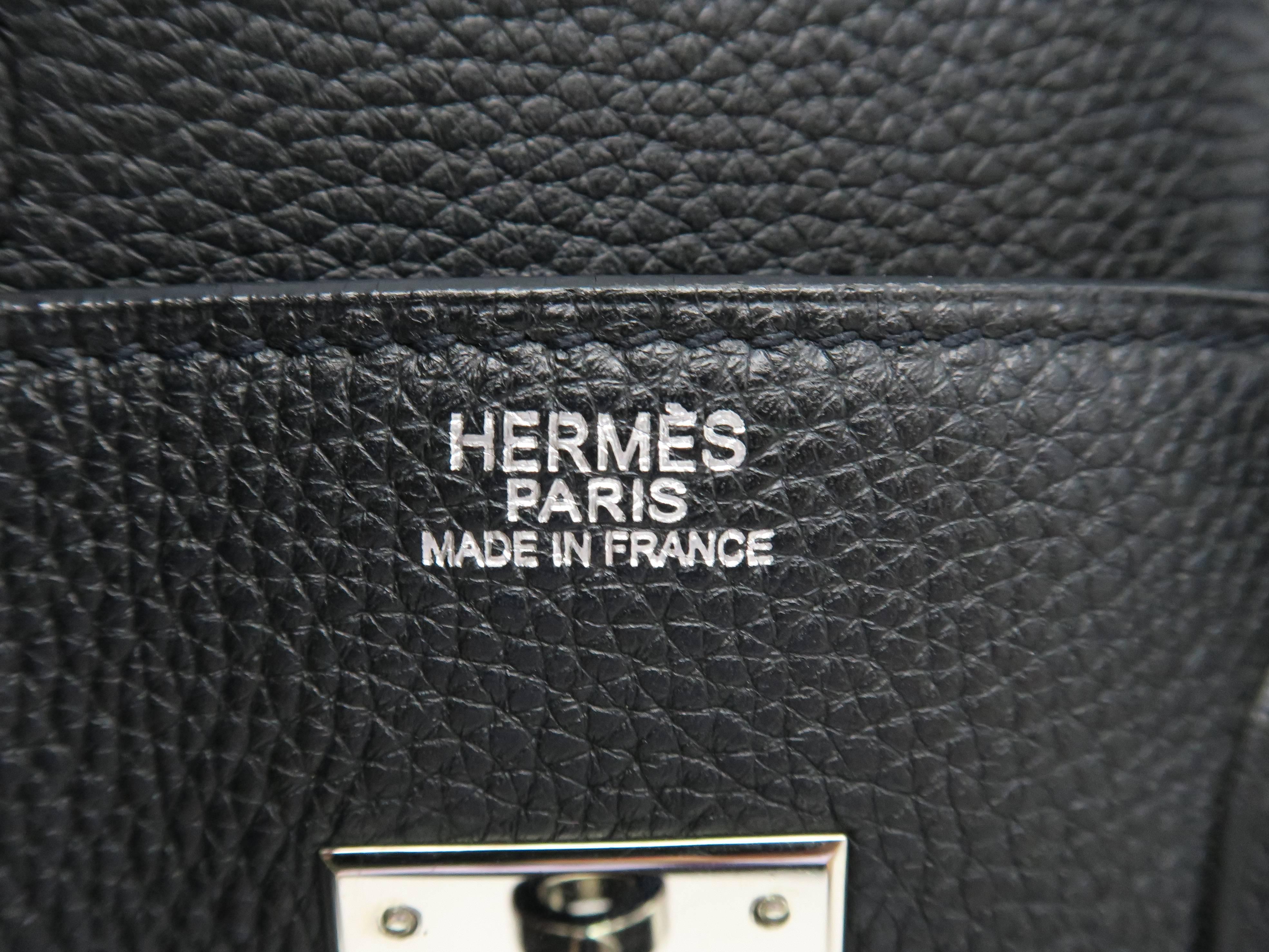 Hermes Birkin 30 Noir Black Clemence Leather Silver Metal Top Handle Bag 4