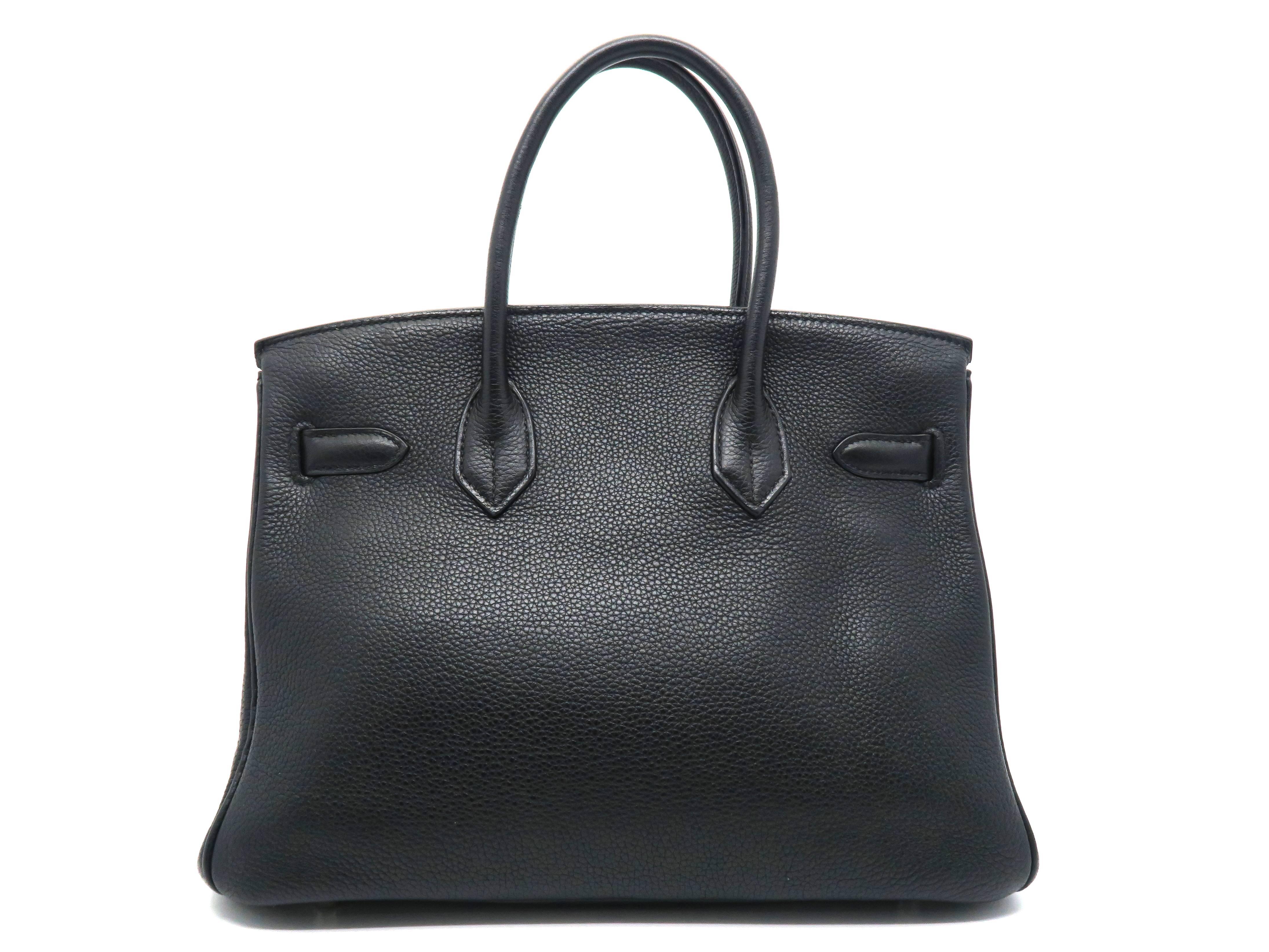 Hermes Birkin 30 Noir Black Clemence Leather Silver Metal Top Handle Bag In Excellent Condition In Kowloon, HK