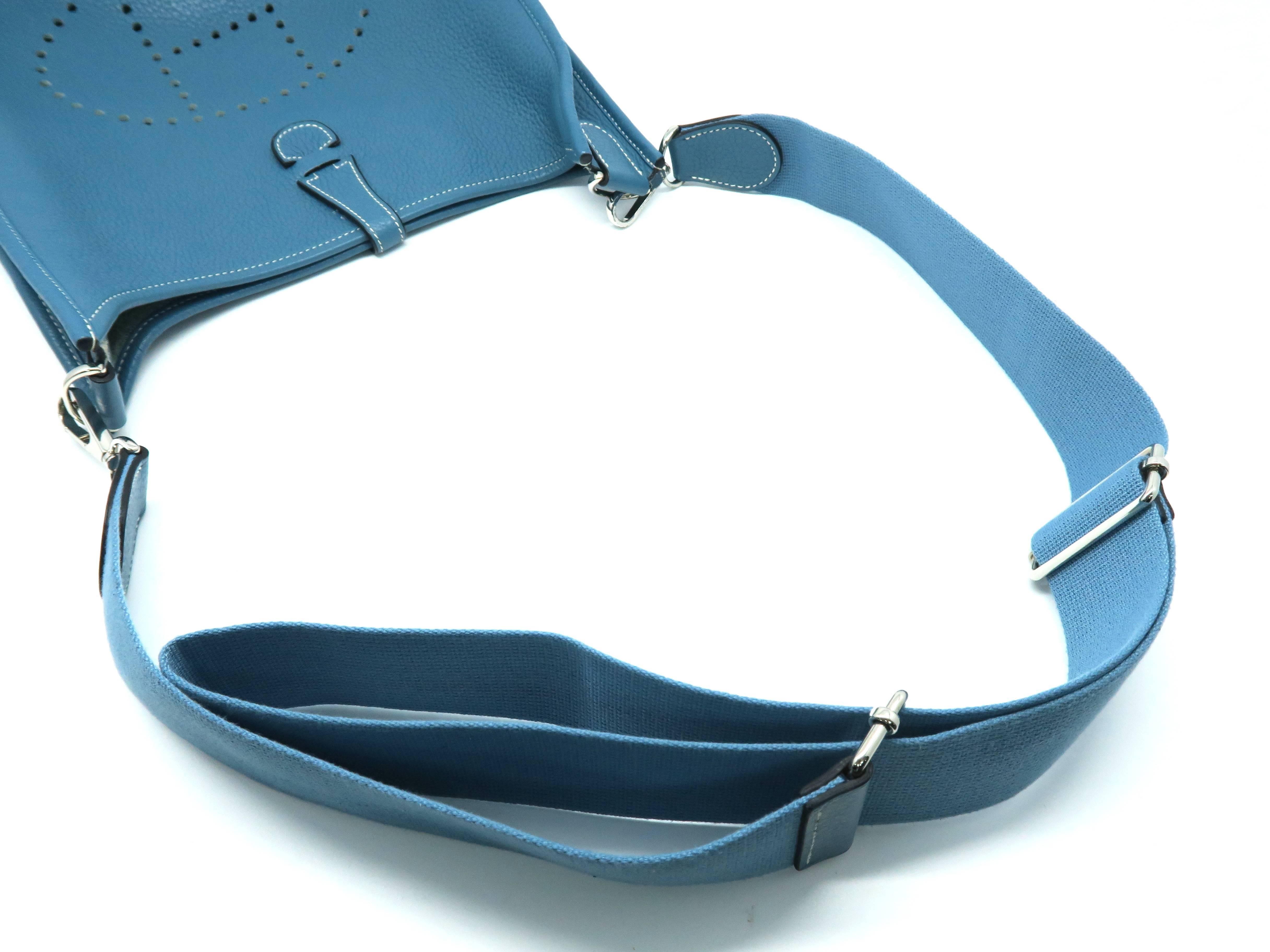 Hermes Evelyne PM Bleu Jean Blue Togo Leather Crossbody Bag 2