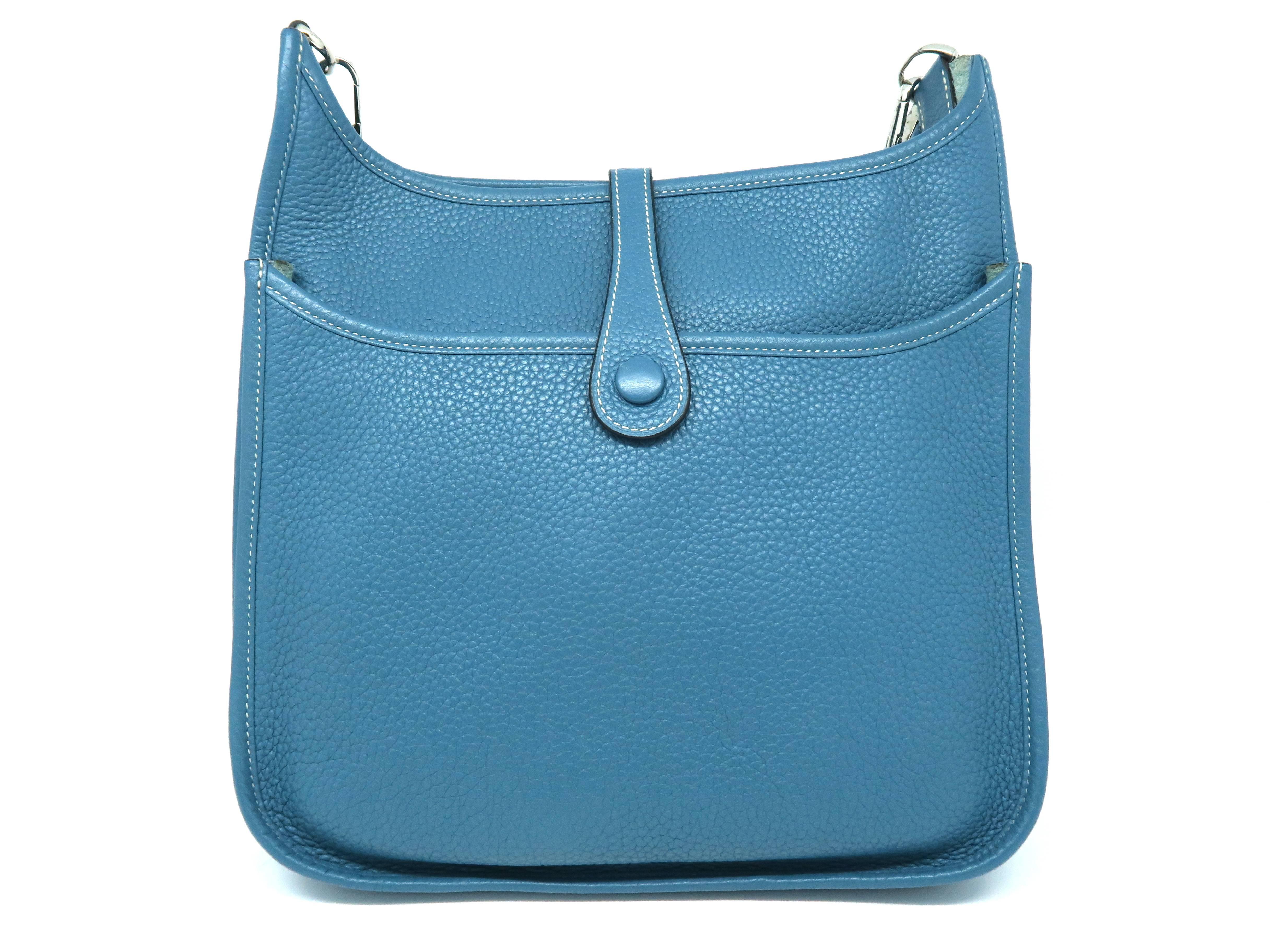 Hermes Evelyne PM Bleu Jean Blue Togo Leather Crossbody Bag In Excellent Condition In Kowloon, HK