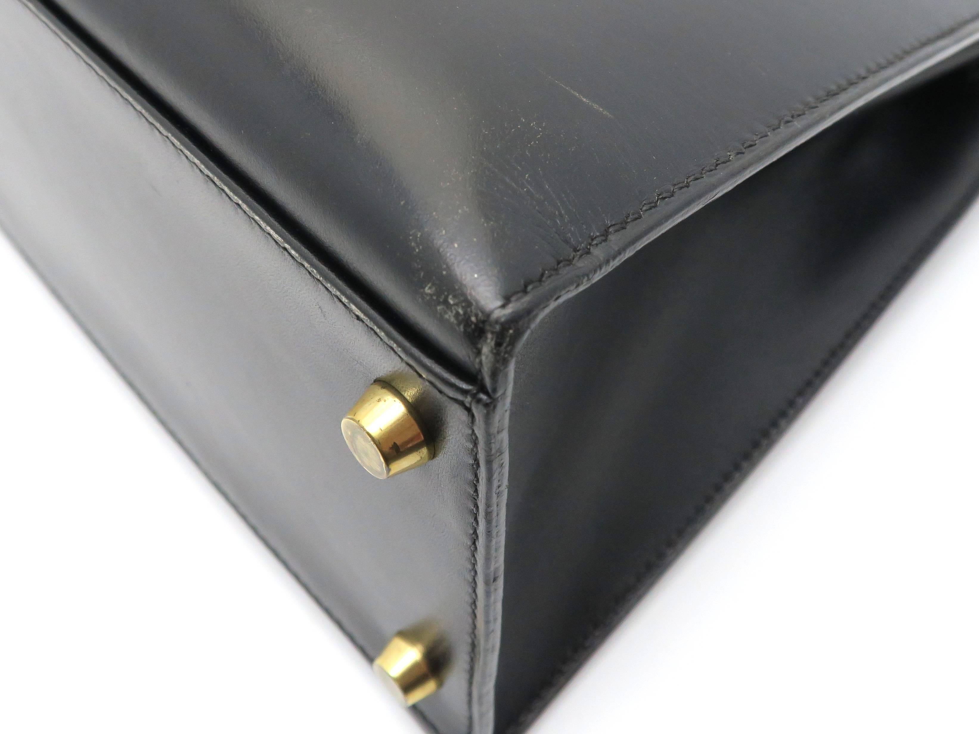 Hermes Kelly 32 Noir Black Box Leather Gold Metal Top Handle Bag 3