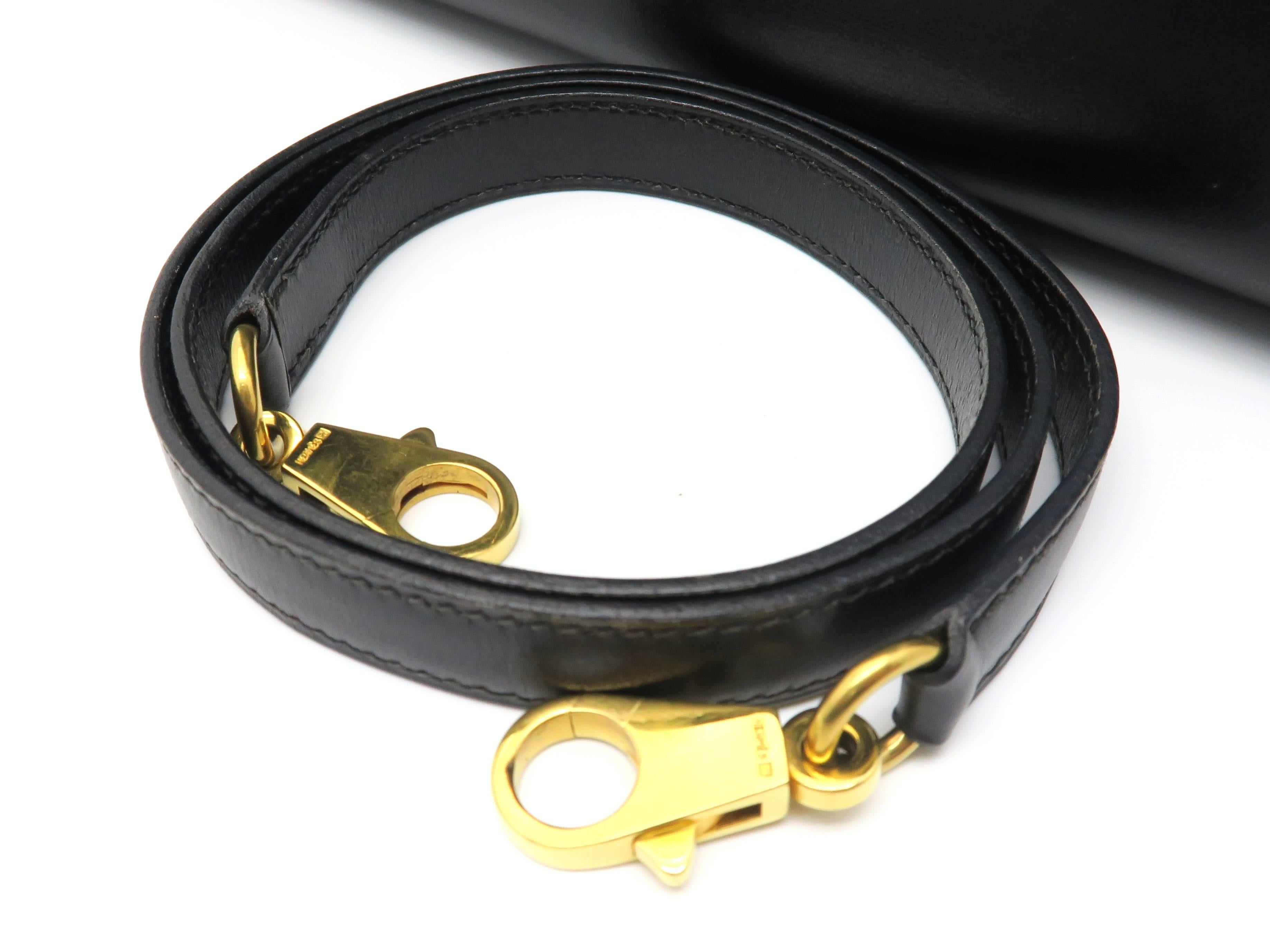 Hermes Kelly 32 Noir Black Box Leather Gold Metal Top Handle Bag 5