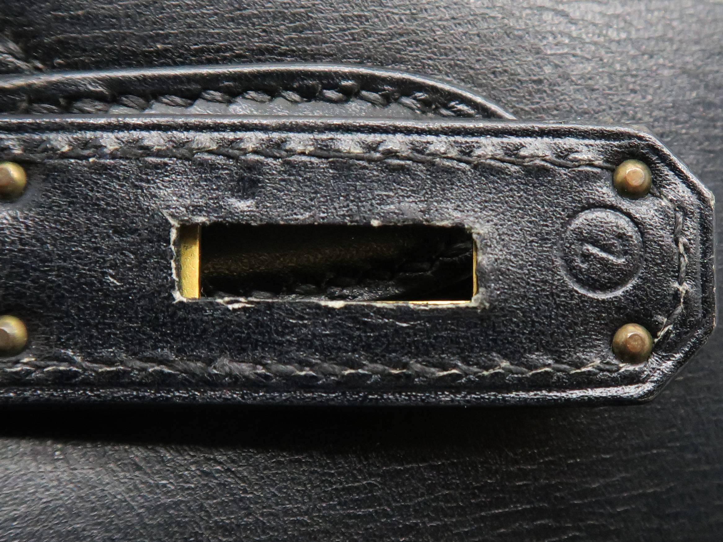 Hermes Kelly 32 Noir Black Box Leather Gold Metal Top Handle Bag 2