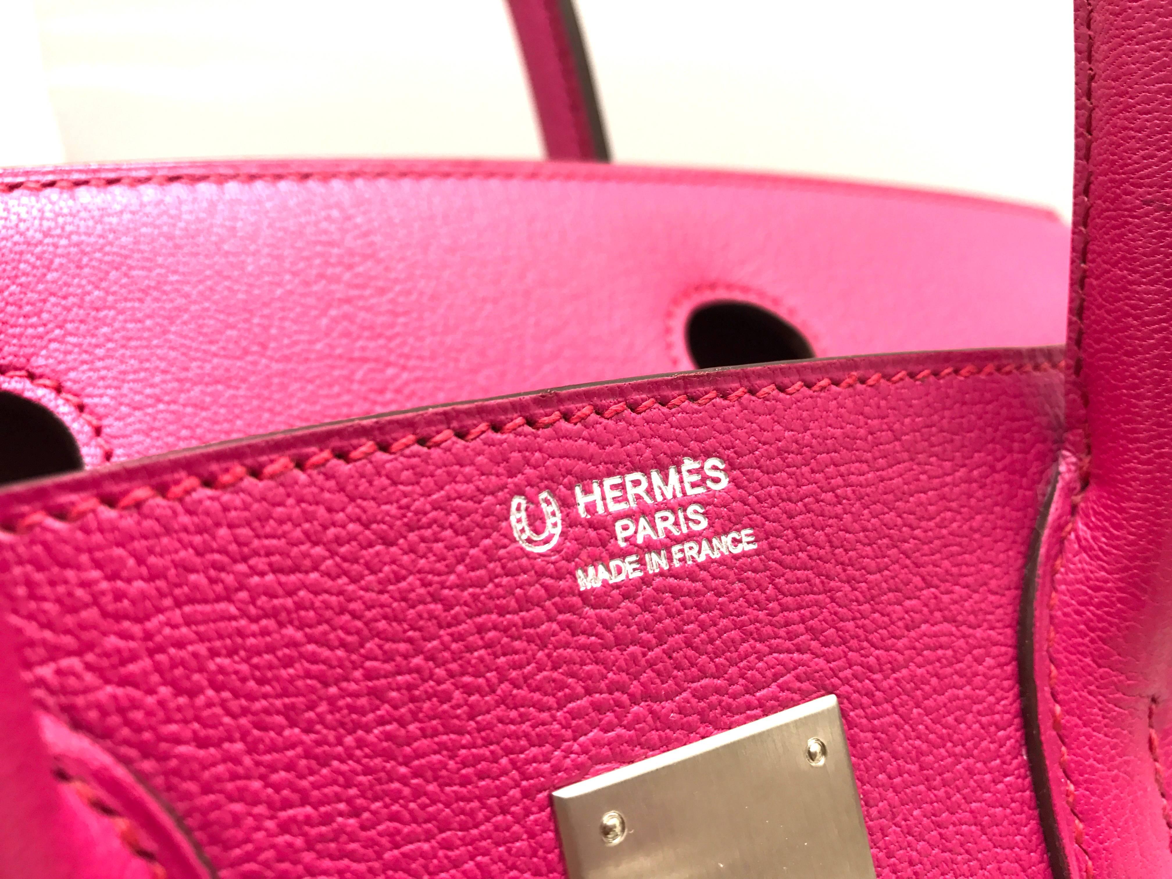 Hermes Birkin 30 Rose Tyrien Pink Chevre Leather Silver Metal Top Handle Bag 3