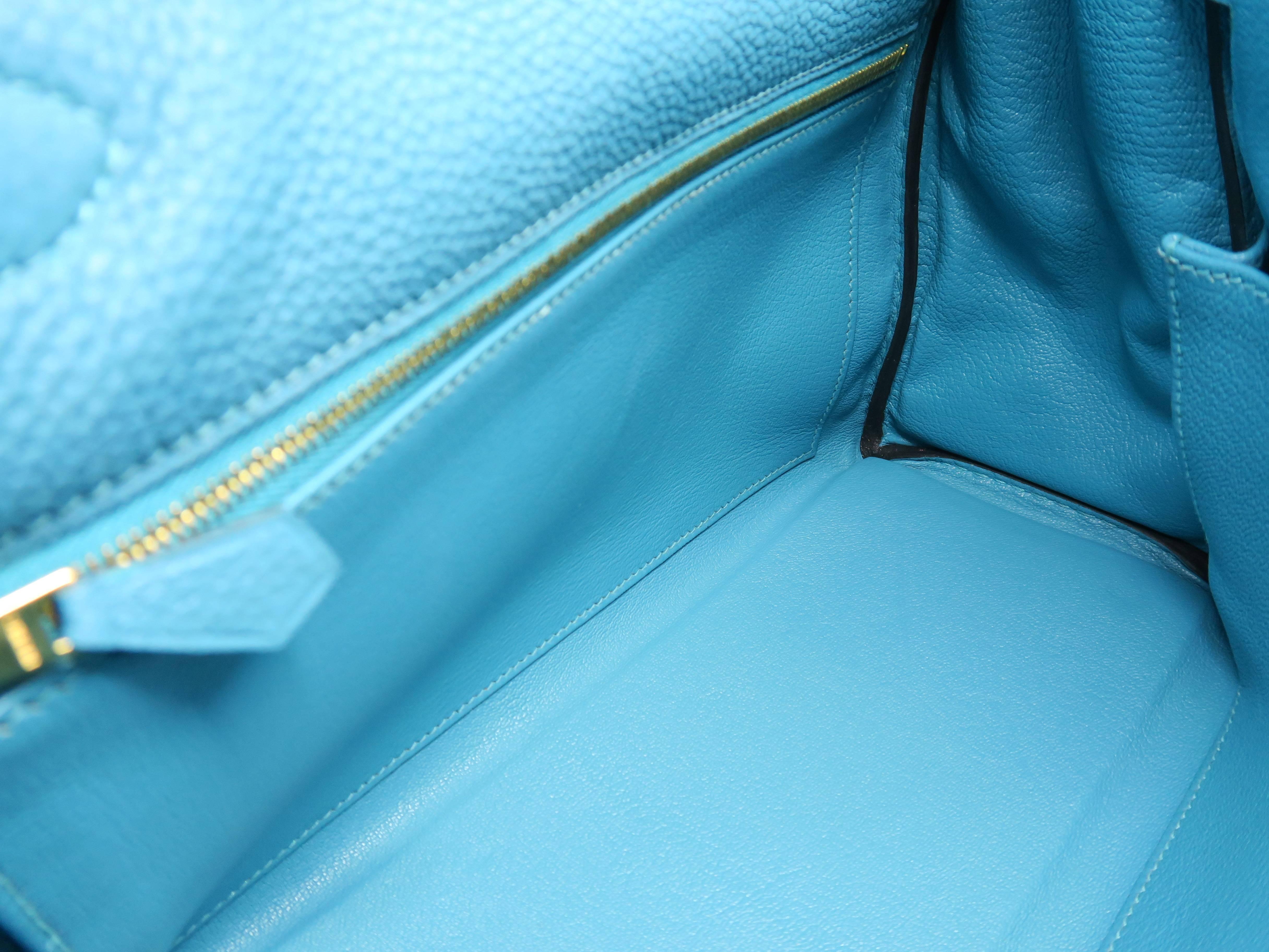 Hermes Kelly 28 Turquoise Blue Togo Leather Gold Metal Top Handle Bag 2