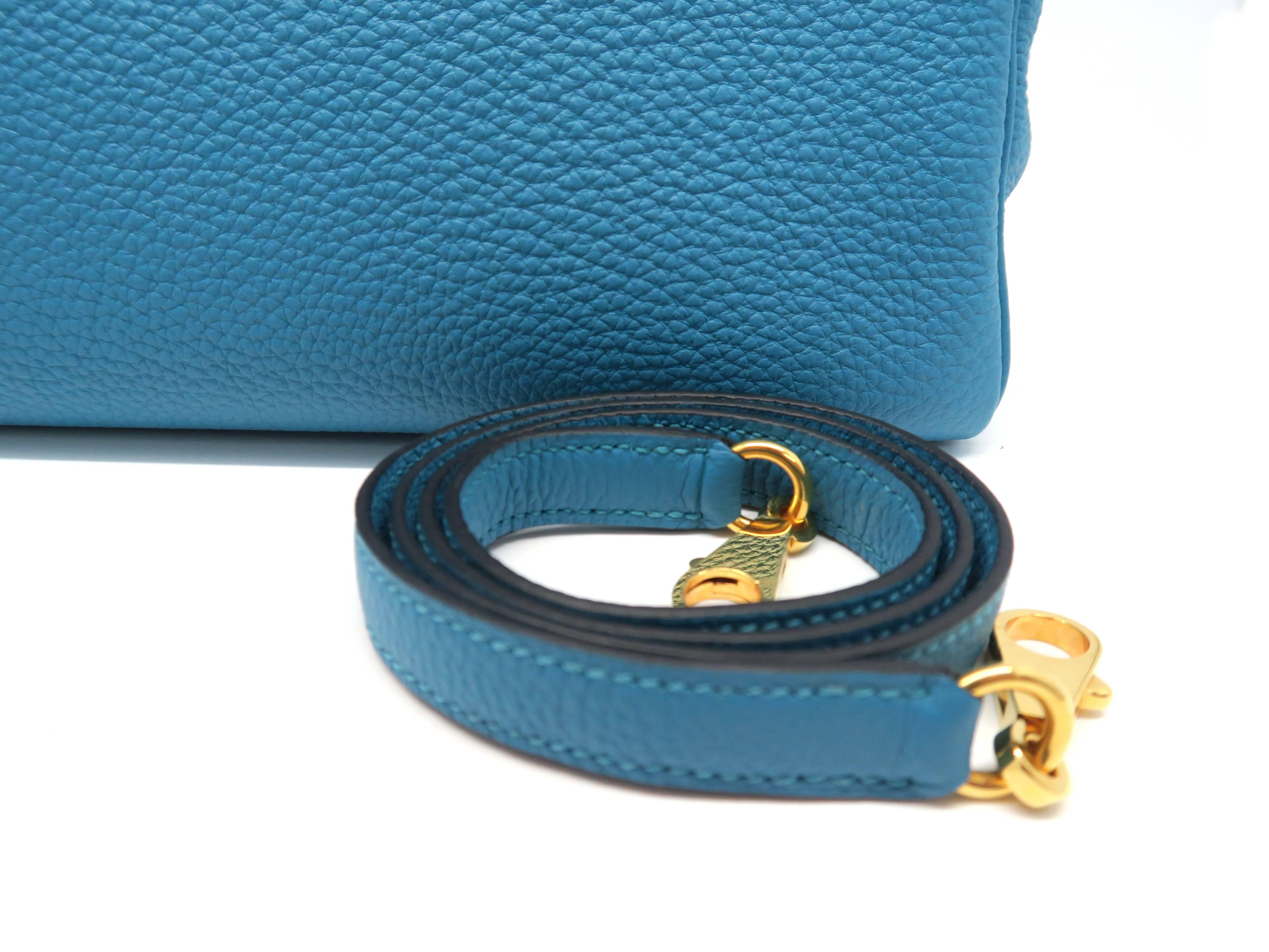 Hermes Kelly 28 Turquoise Blue Togo Leather Gold Metal Top Handle Bag 3