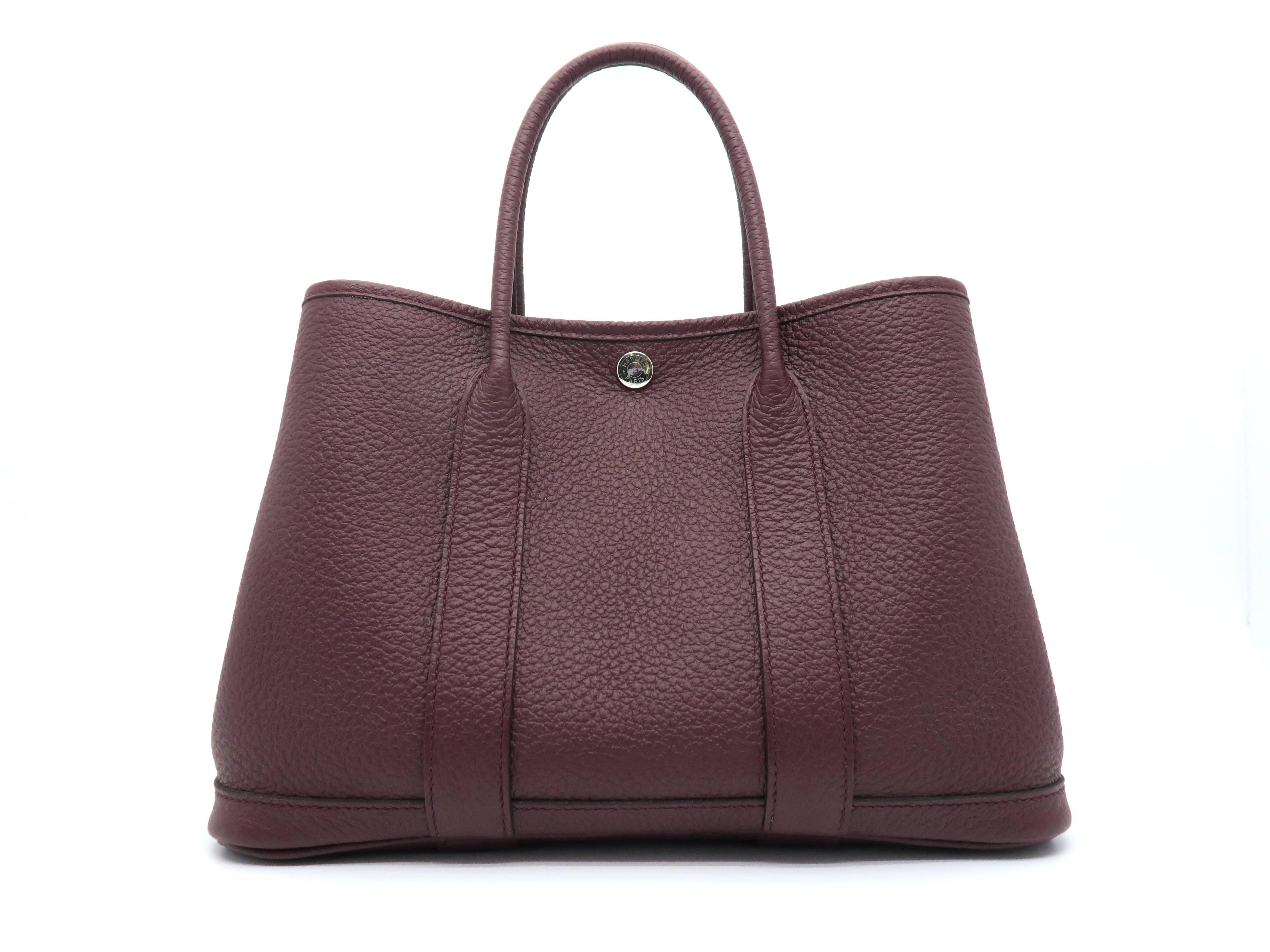 Black Hermes Garden Party TPM Bordeaux Wine Red Clemence Leather Tote Bag For Sale