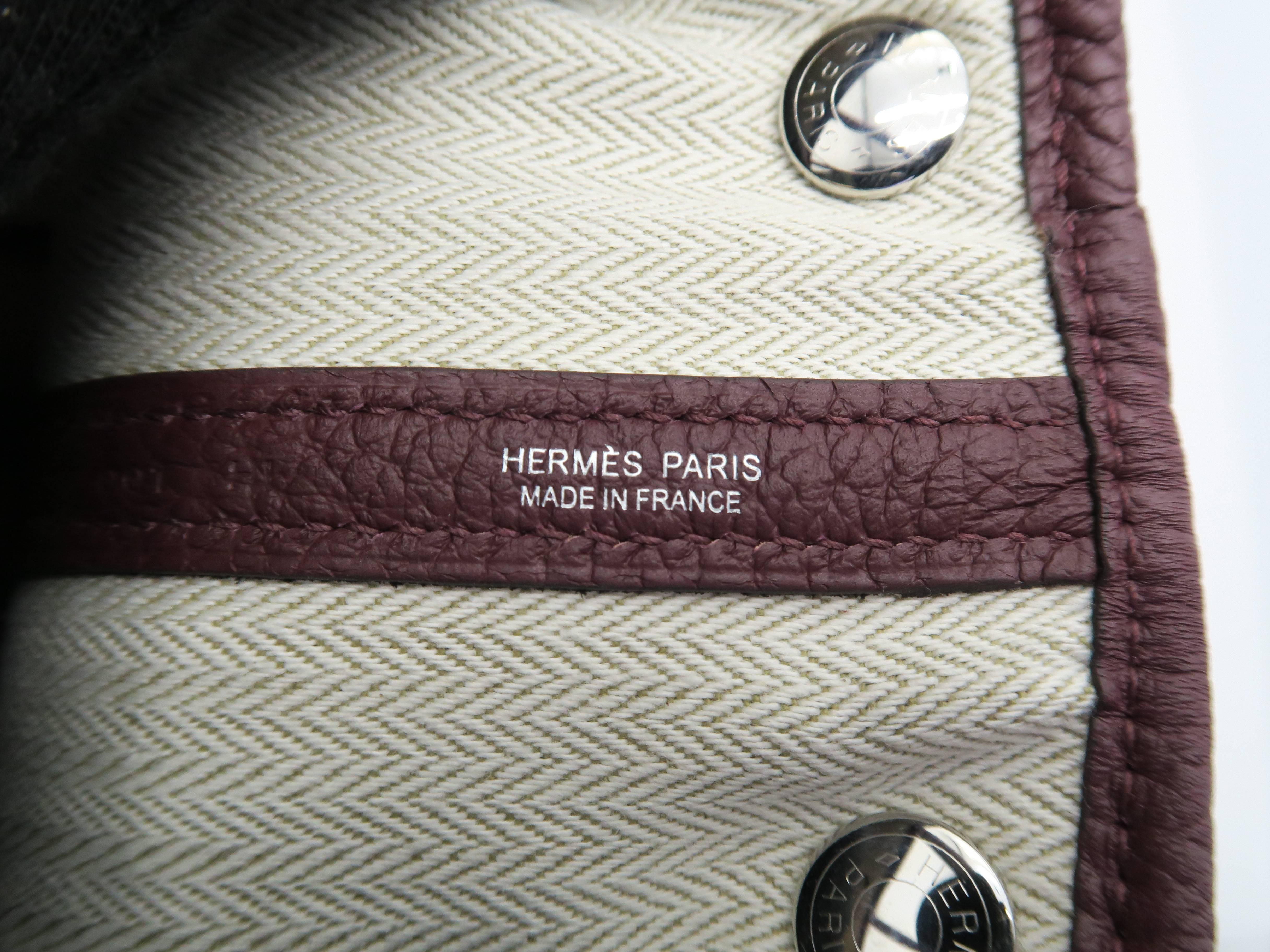 Hermes Garden Party TPM Bordeaux Wine Red Clemence Leather Tote Bag For Sale 2