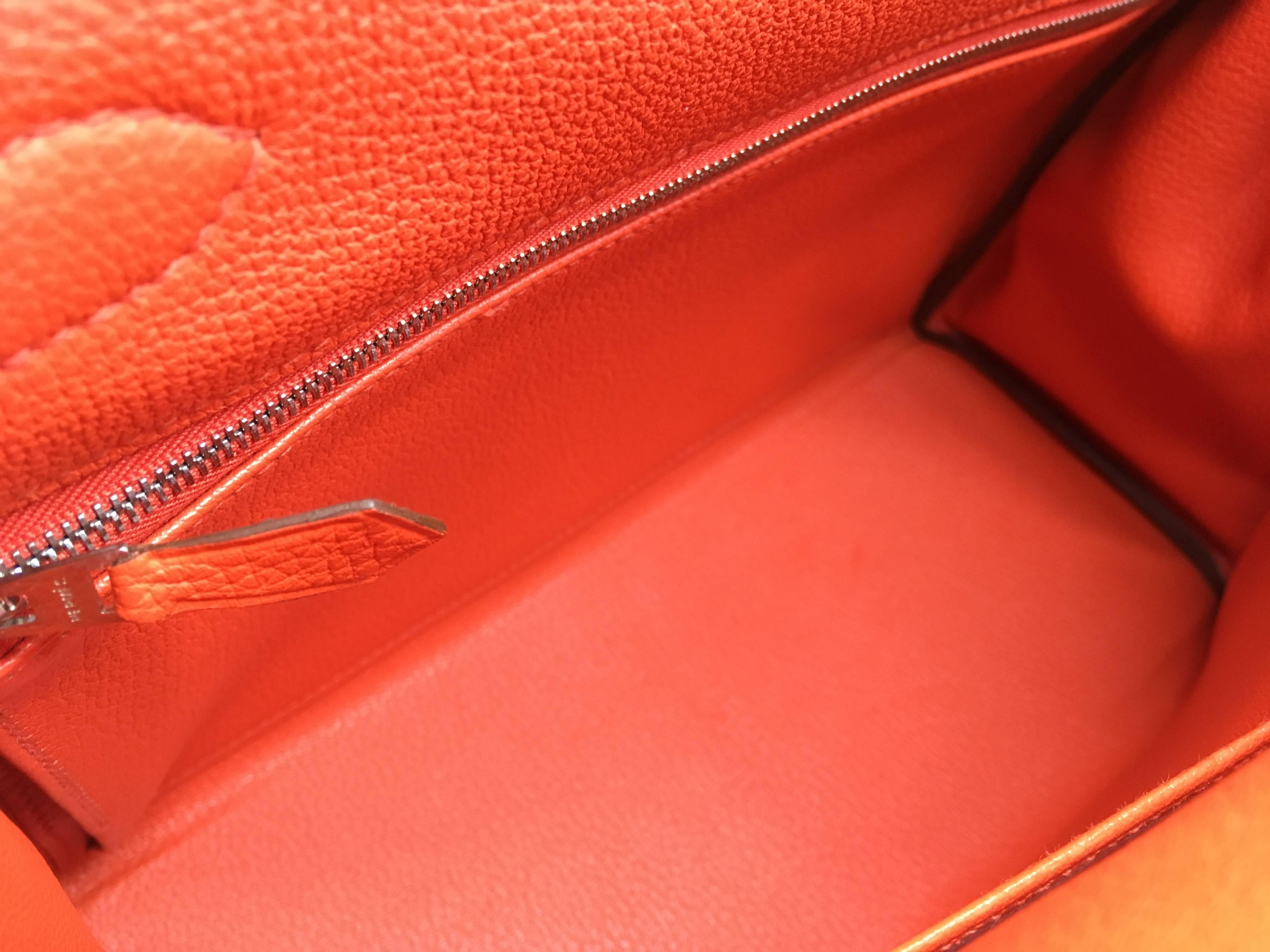 Hermes Kelly 28 Capucine Orange Togo Leather Silver Metal Top Handle Bag For Sale 3