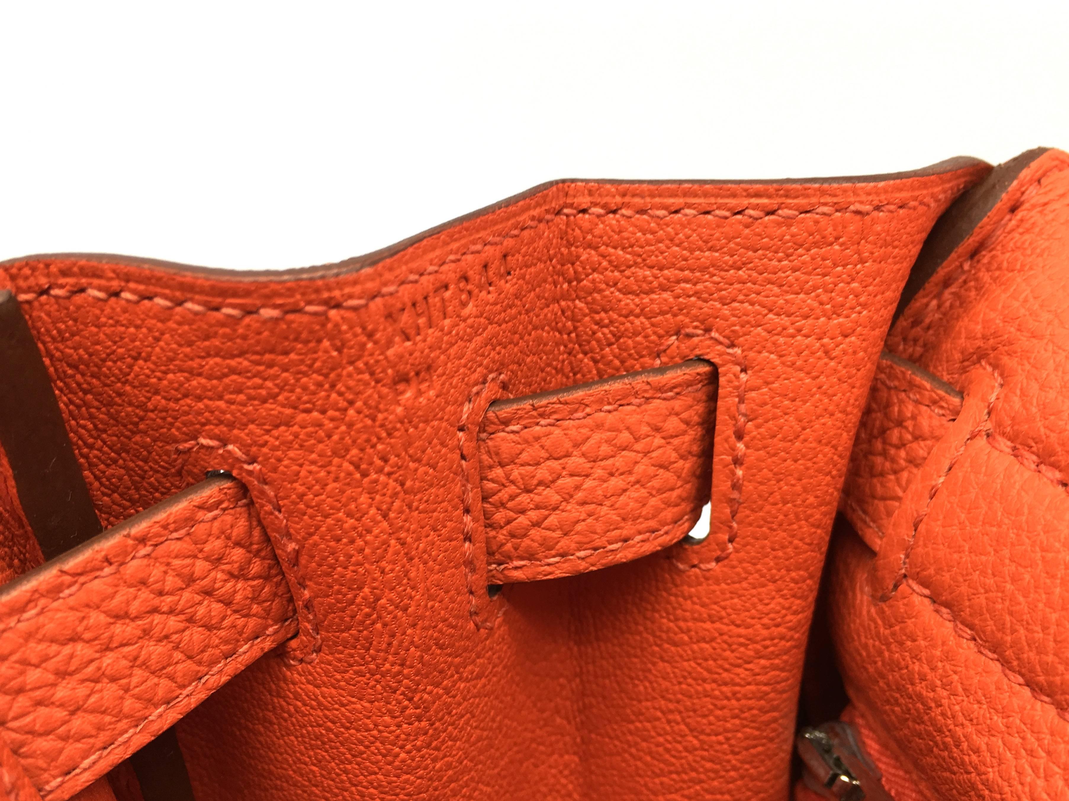 Hermes Kelly 28 Capucine Orange Togo Leather Silver Metal Top Handle Bag For Sale 4
