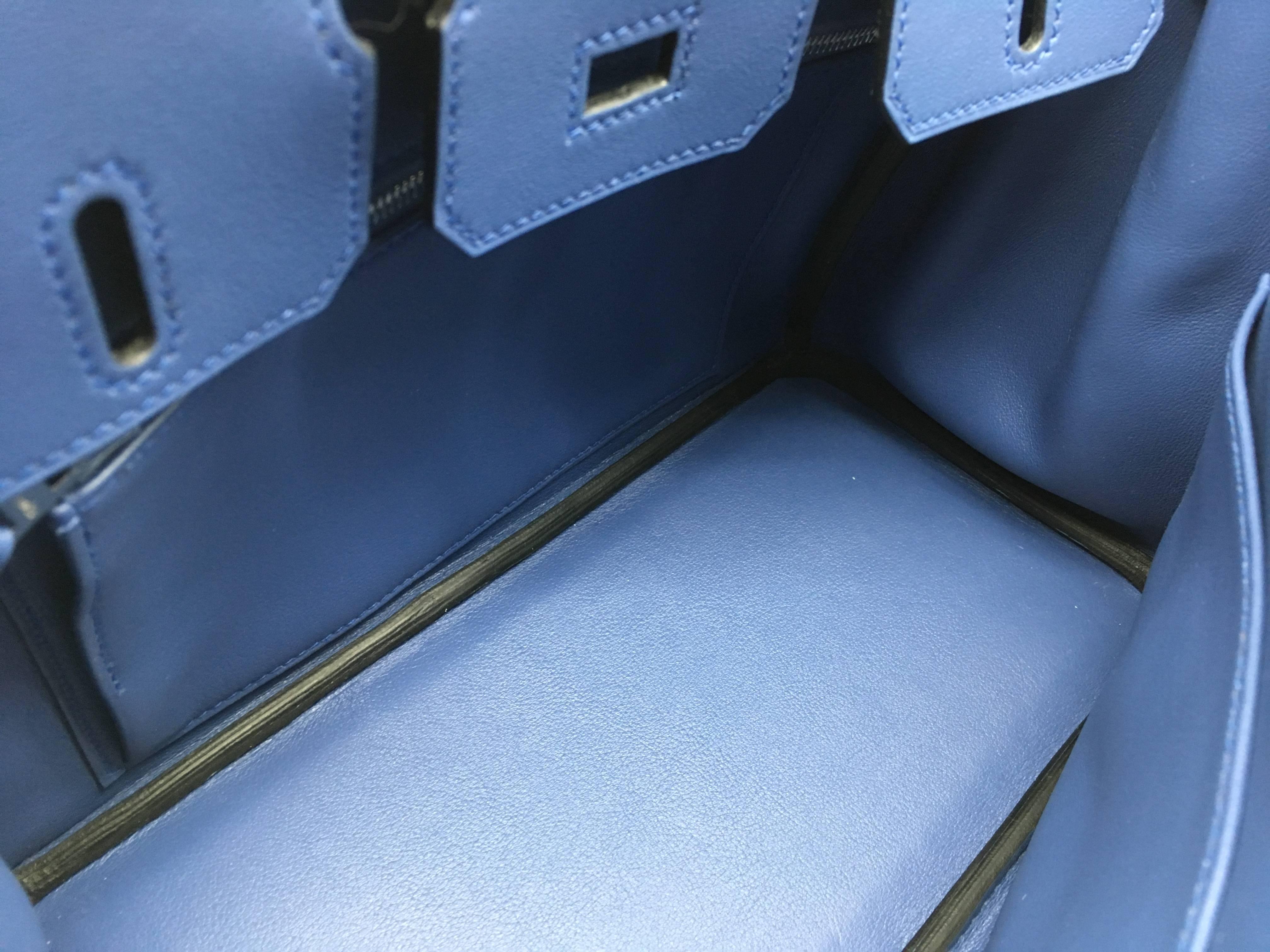 Hermes Birkin 25 Bleu Agate Blue Swift Leather Silver Metal Top Handle Bag For Sale 2
