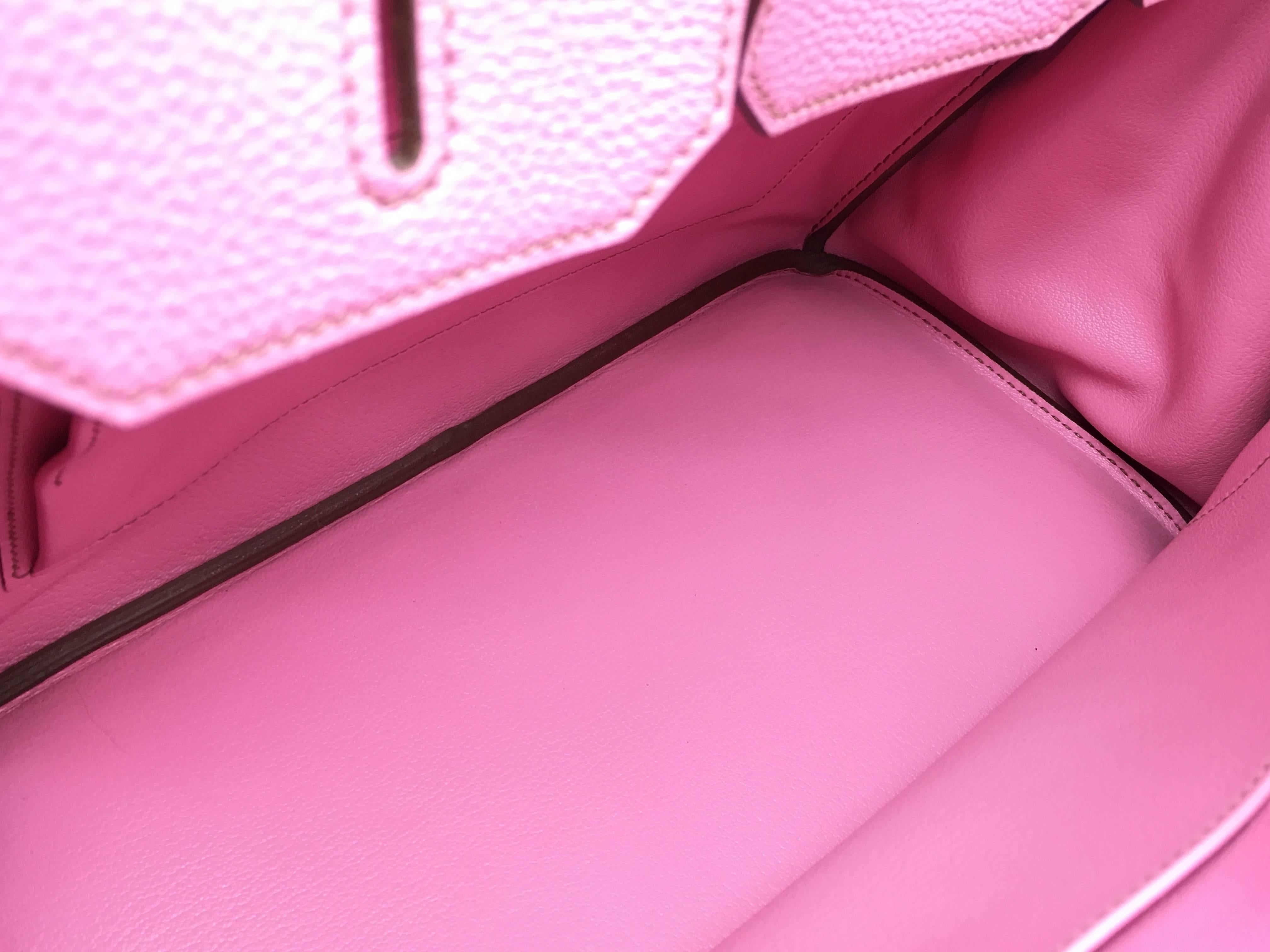 Hermes Birkin 35 Rose Shocking Pink Togo Leather Silver Metal Top Handle Bag 4