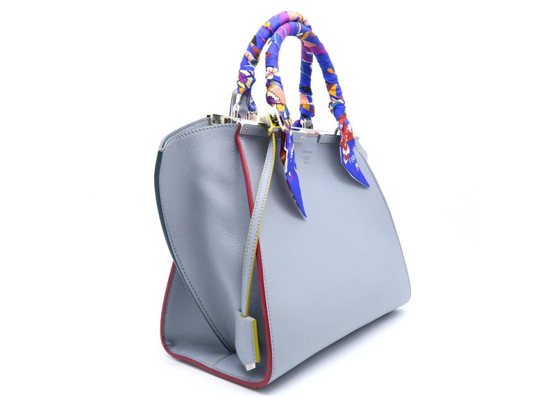 Fendi 3Jours Light Blue Calfskin Leather Top Handle Bag with scarf at  1stDibs
