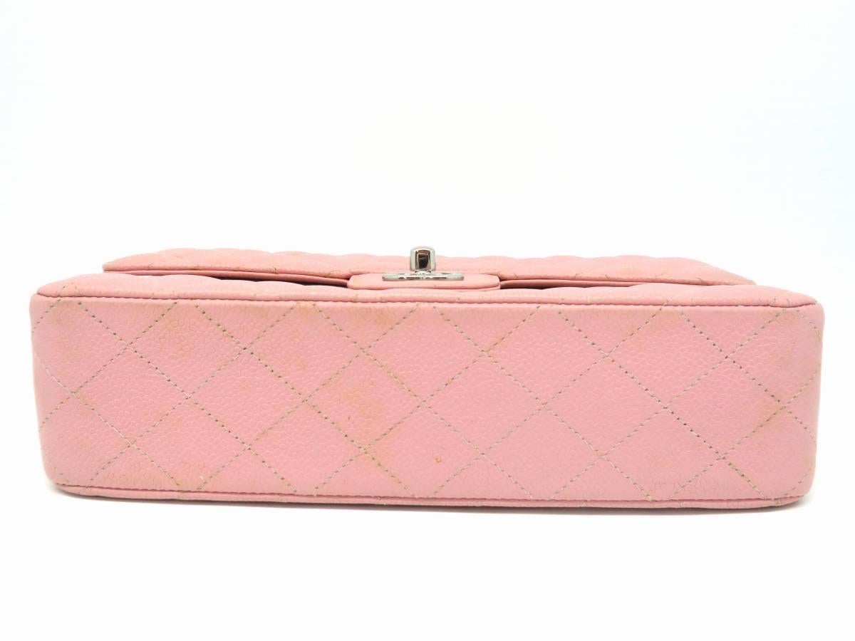 Chanel Classic Double Flap Pink Quilted Caviar Leather Chain Shoulder Bag In Excellent Condition For Sale In Kowloon, HK