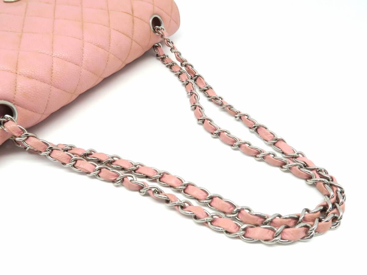 Women's Chanel Classic Double Flap Pink Quilted Caviar Leather Chain Shoulder Bag For Sale