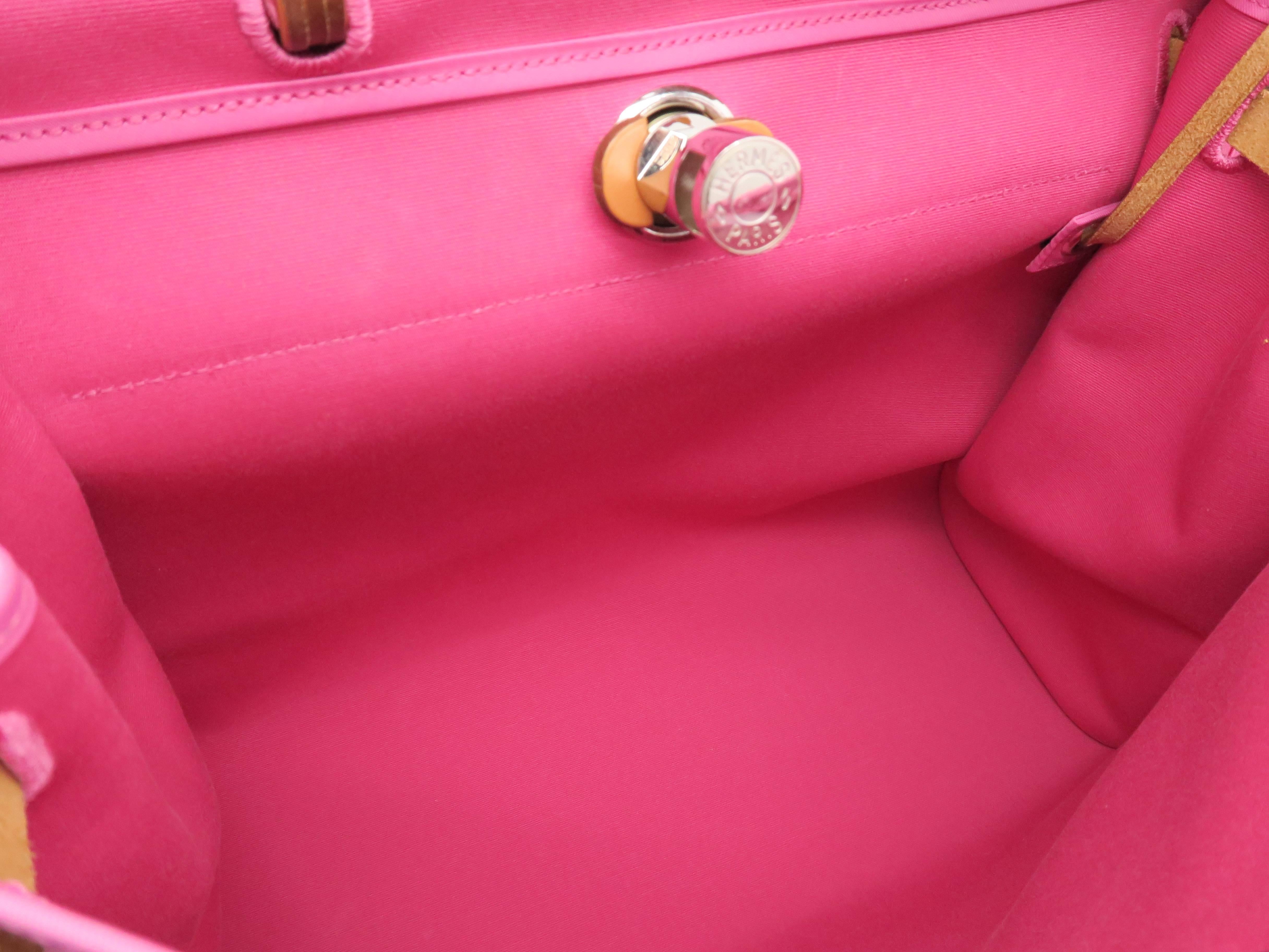 Hermes Herbag GM Pink Toile H Canvas Top Handle Bag 5
