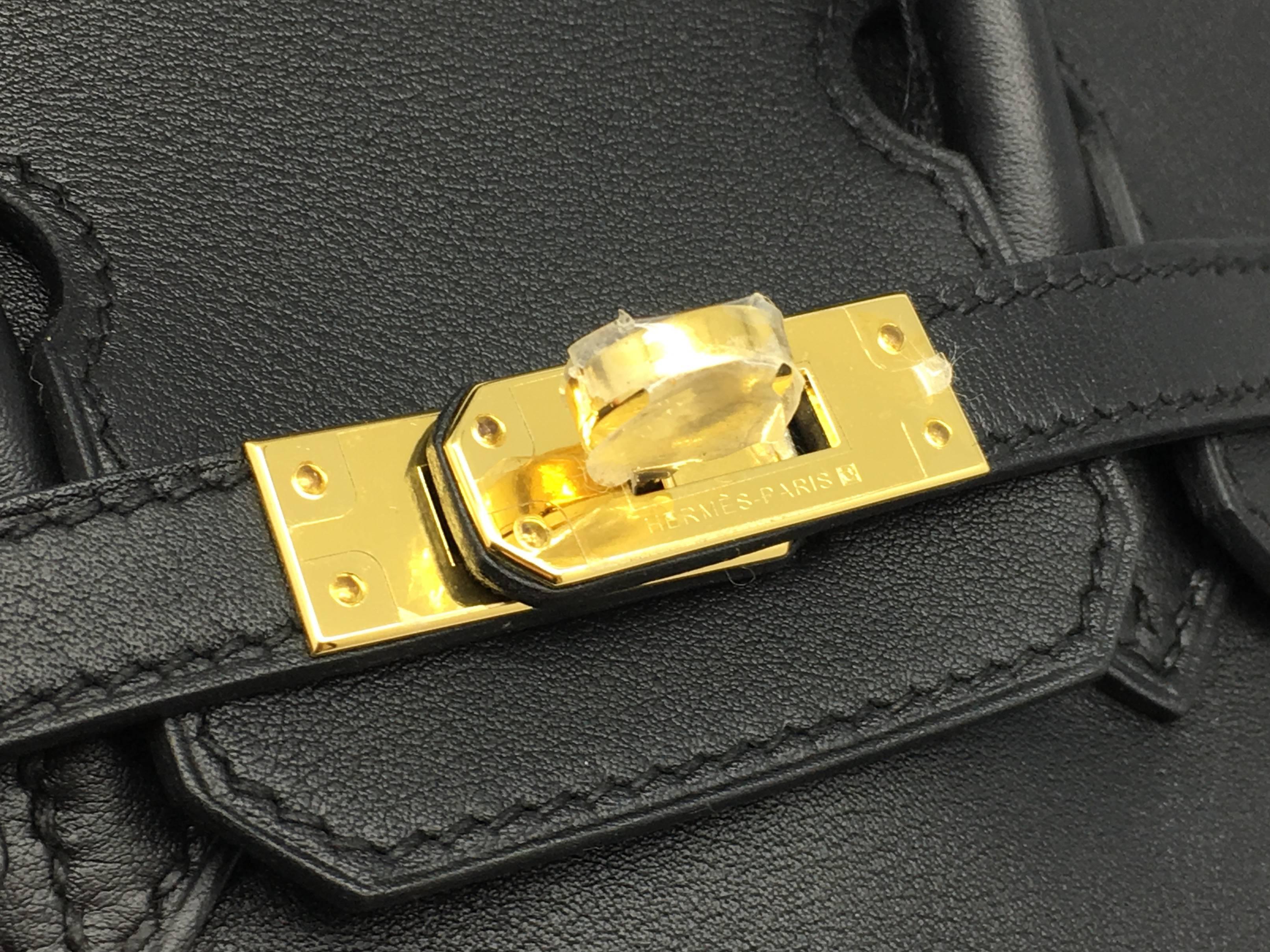 Hermes Birkin 25 Noir Black Swift Leather Gold Metal Top Handle Bag 2