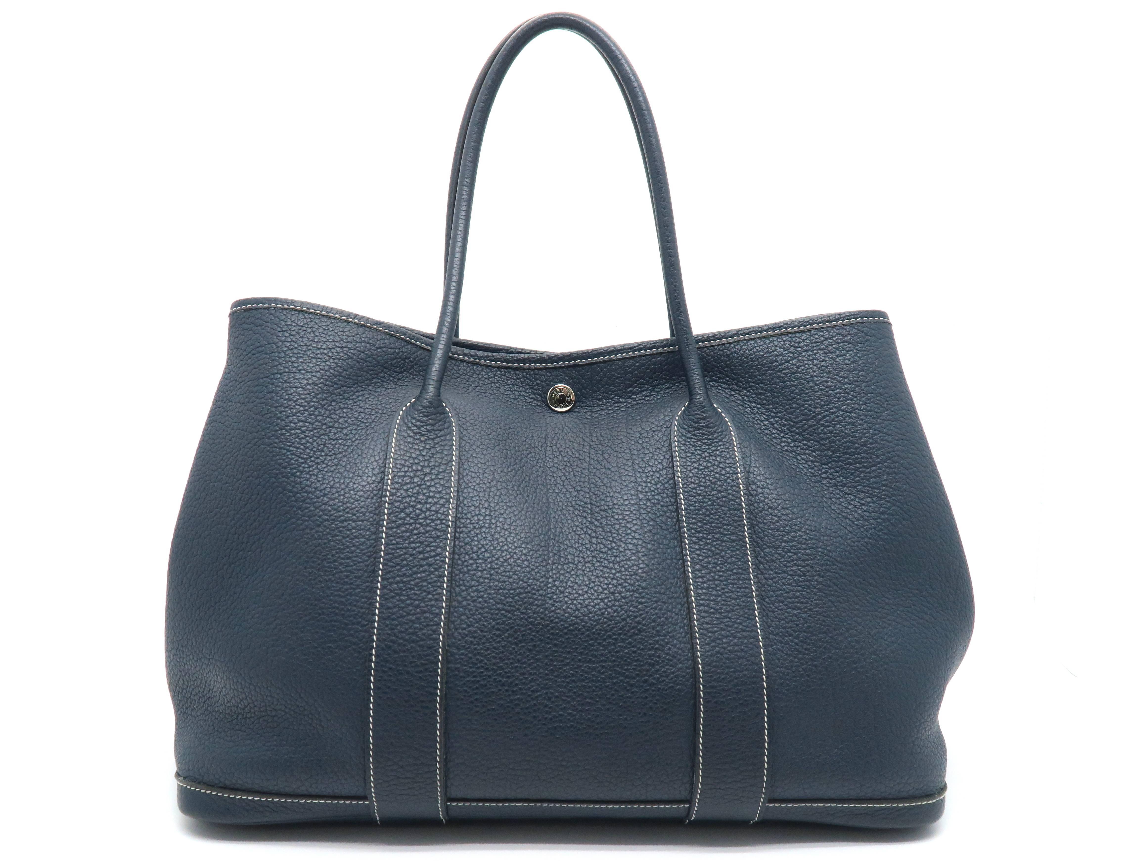 Black Hermes Garden Party PM Bleu De Presse Blue Togo Leather Tote Bag For Sale