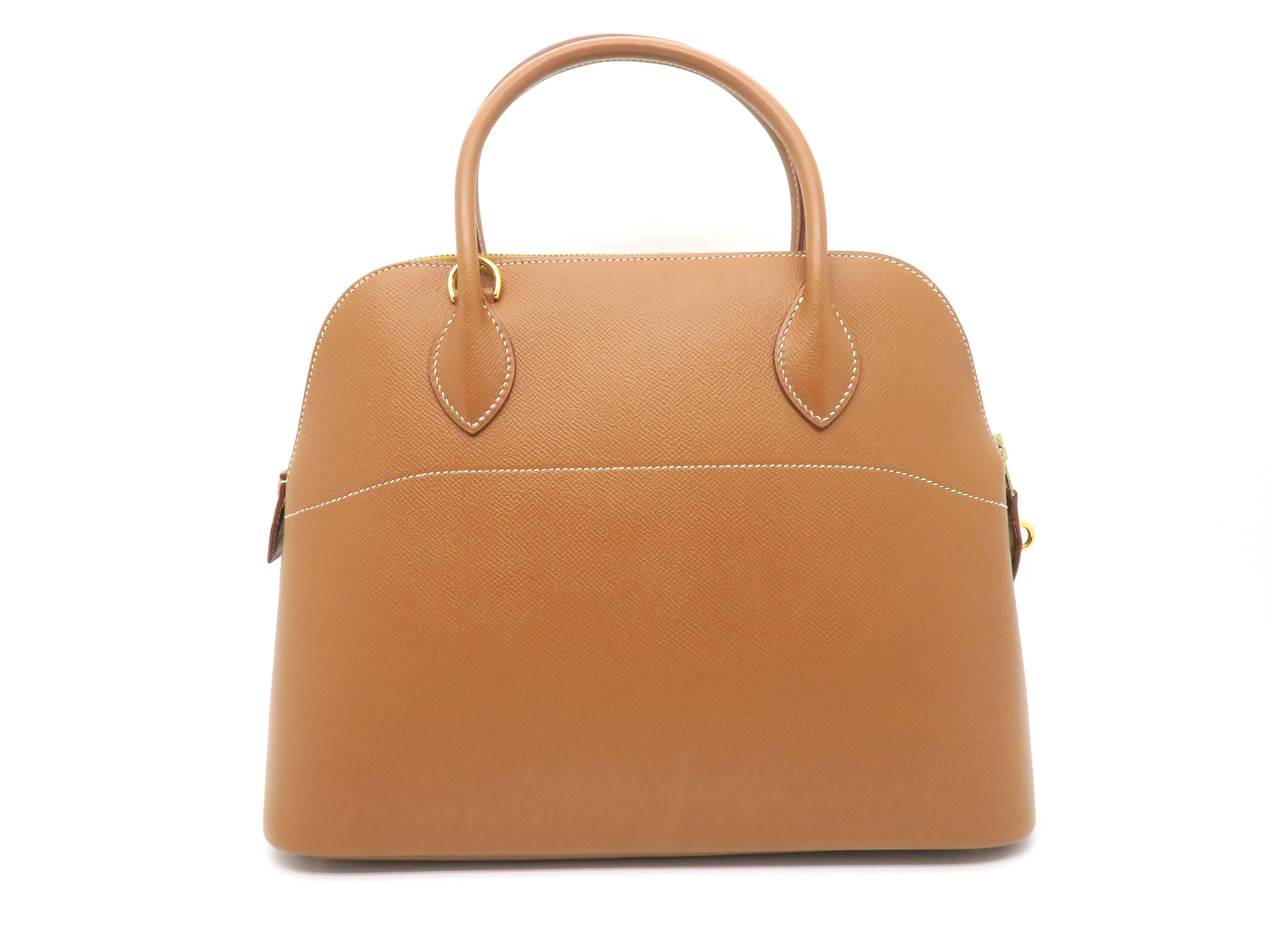 Hermes Bolide 31 Gold Brown Courchevel Leather Gold Metal Top Handle Bag In Good Condition In Kowloon, HK