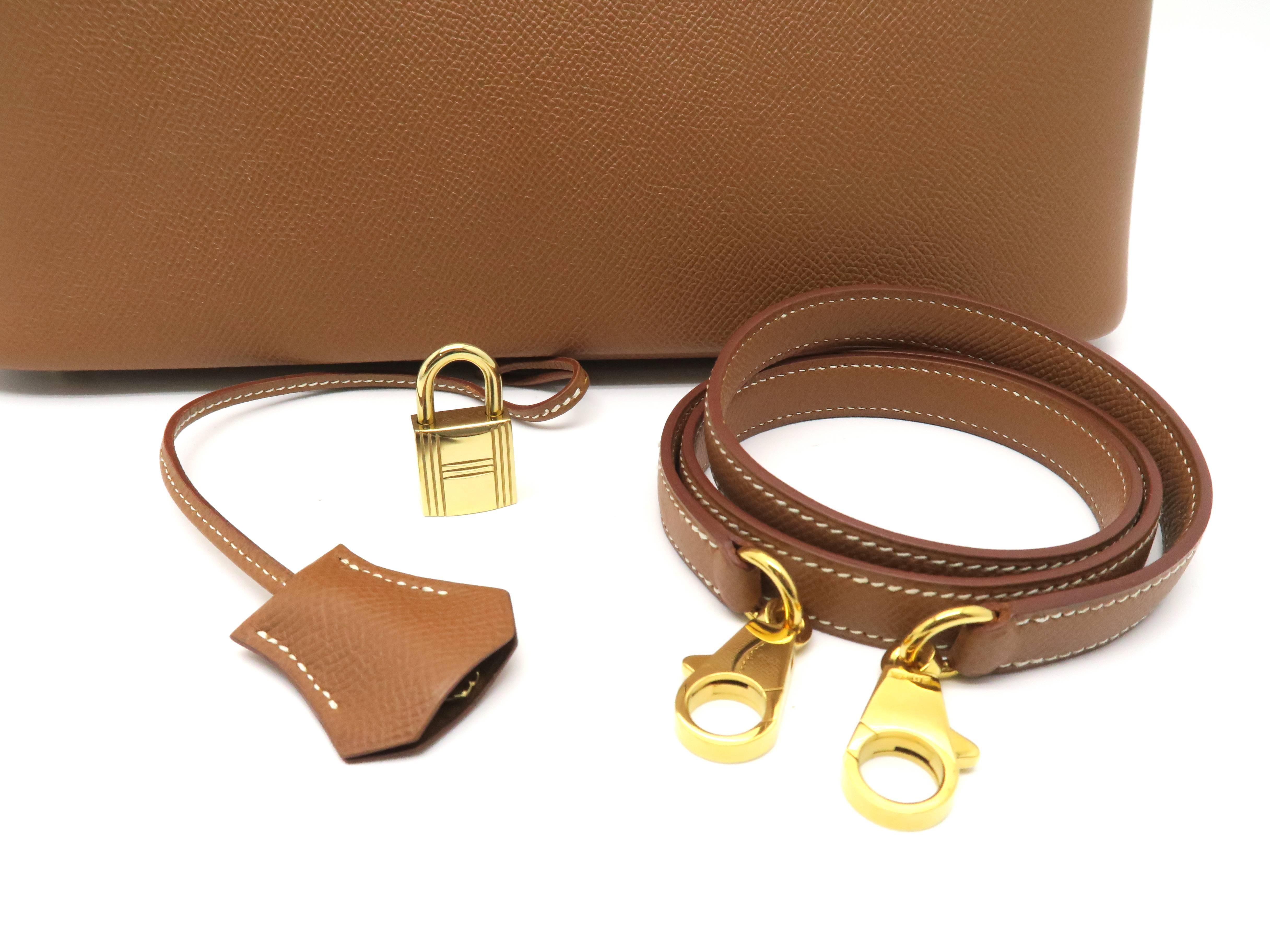 Hermes Bolide 31 Gold Brown Courchevel Leather Gold Metal Top Handle Bag 6