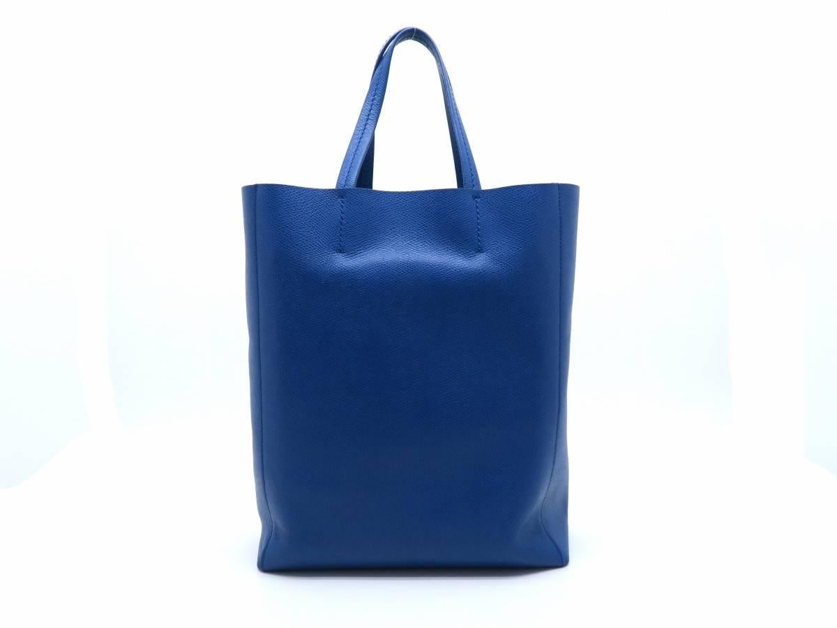 Celine Cabas Blue Calfskin Leather Tote Bag In Excellent Condition In Kowloon, HK