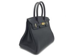 Hermes Birkin 30 Noir Taurillon Clemence Leather Gold Metal Top Handle Bag
