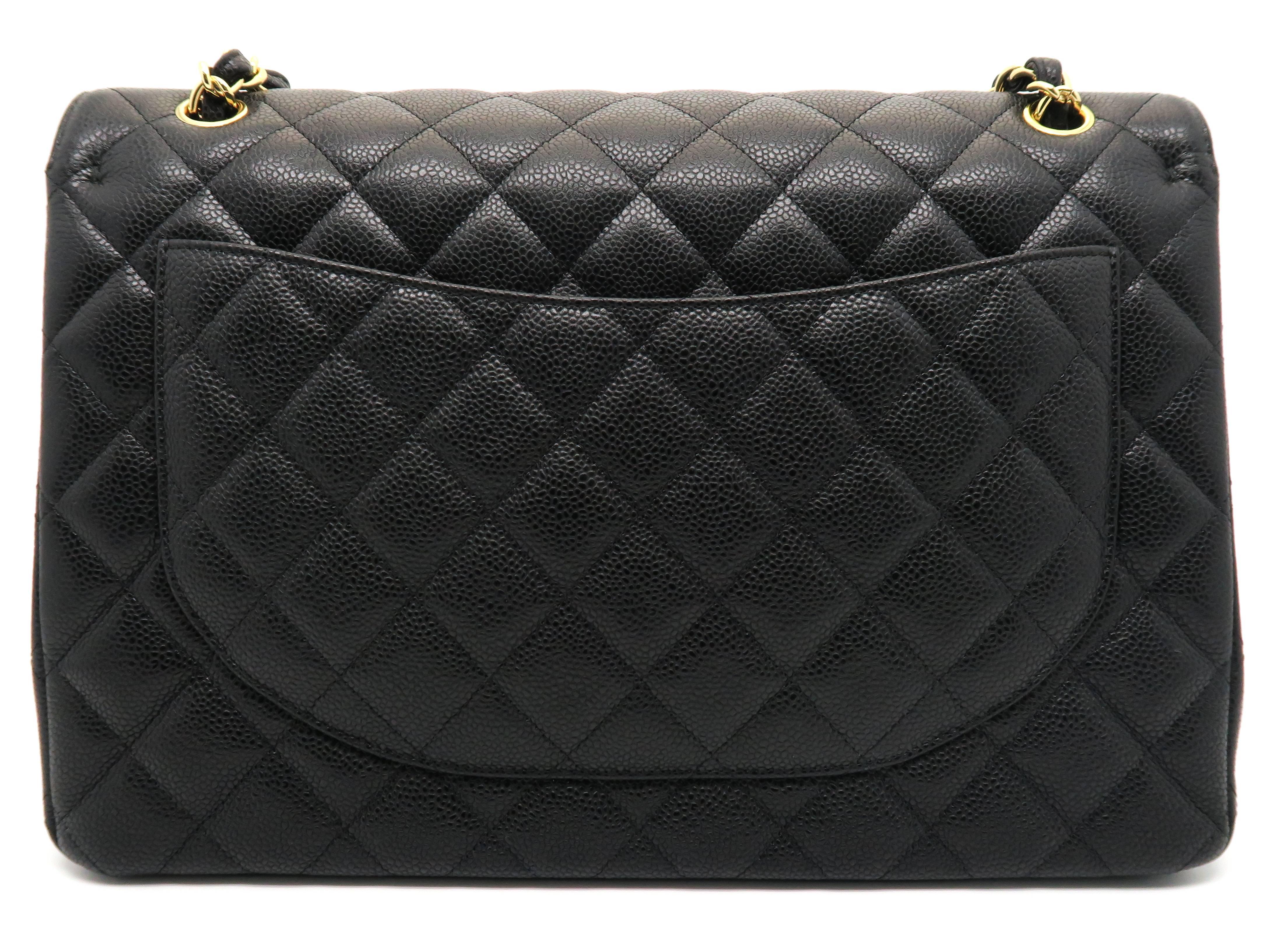 Black Chanel Classic Double Flap Maxi Quilted Caviar Leather Gold Metal Flap Bag