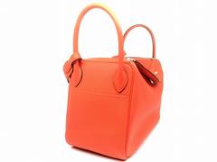 Hermes Lindy 30 Orange Poppy Clemence Leather Silver Metal Shoulder Bag