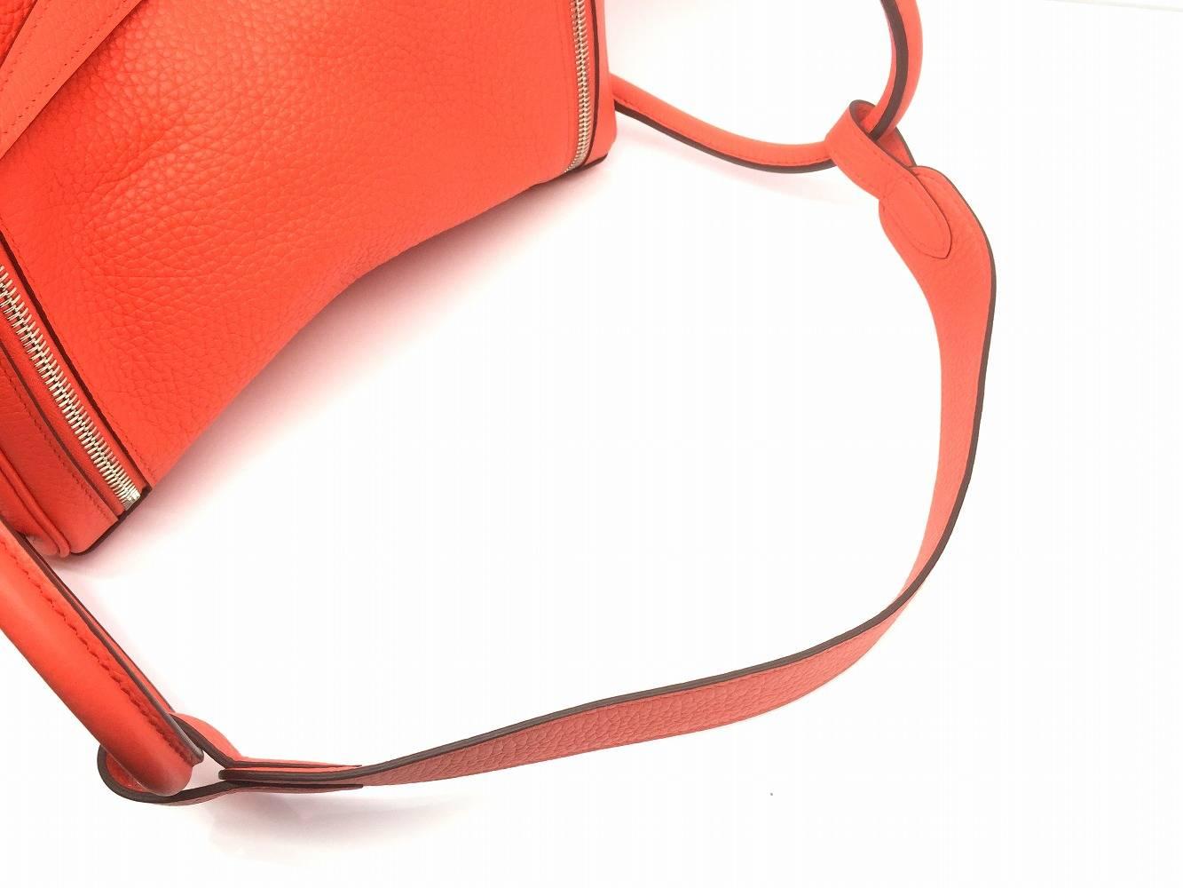 Red Hermes Lindy 30 Orange Poppy Clemence Leather Silver Metal Shoulder Bag