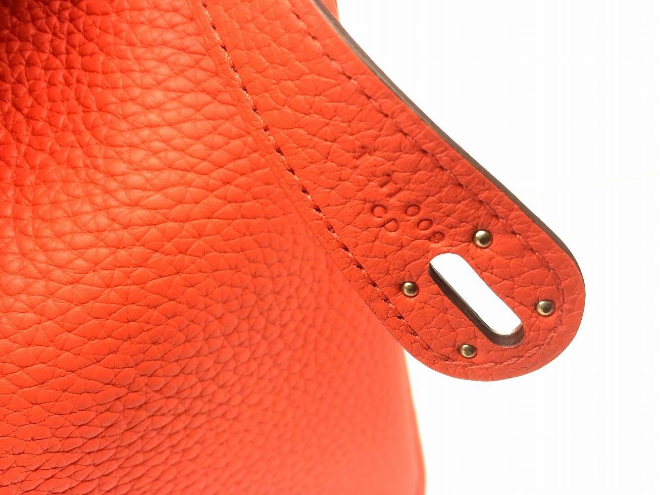 Women's Hermes Lindy 30 Orange Poppy Clemence Leather Silver Metal Shoulder Bag