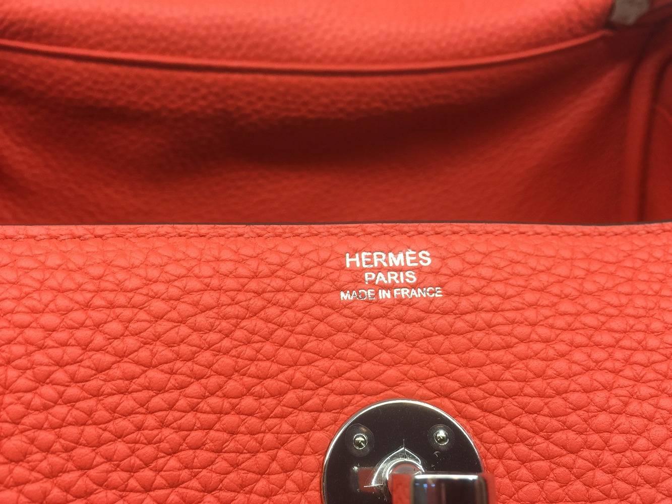 Hermes Lindy 30 Orange Poppy Clemence Leather Silver Metal Shoulder Bag 1