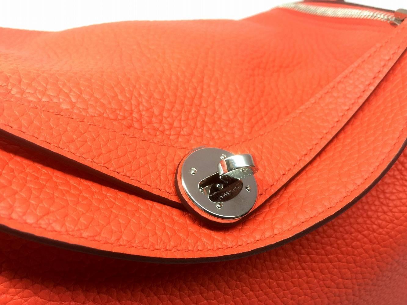 Hermes Lindy 30 Orange Poppy Clemence Leather Silver Metal Shoulder Bag 2