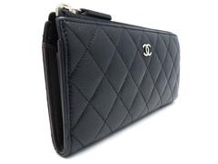 Chanel Black Quilting Caviar Leather Zipper Long Wallet