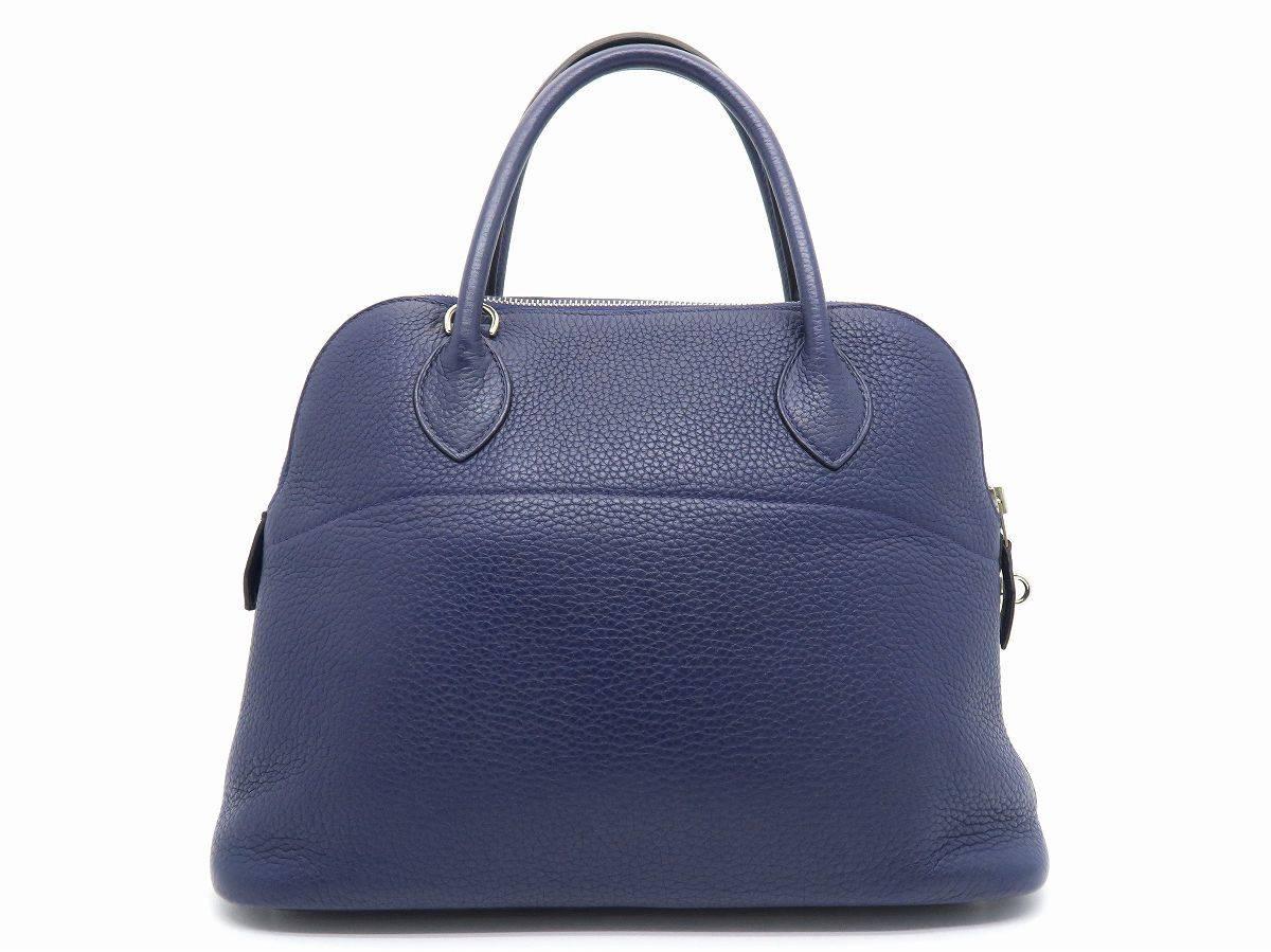 Hermes Bolide 31 Bleu Saphir Blue Clemence Leather Top Handle Bag In Good Condition In Kowloon, HK