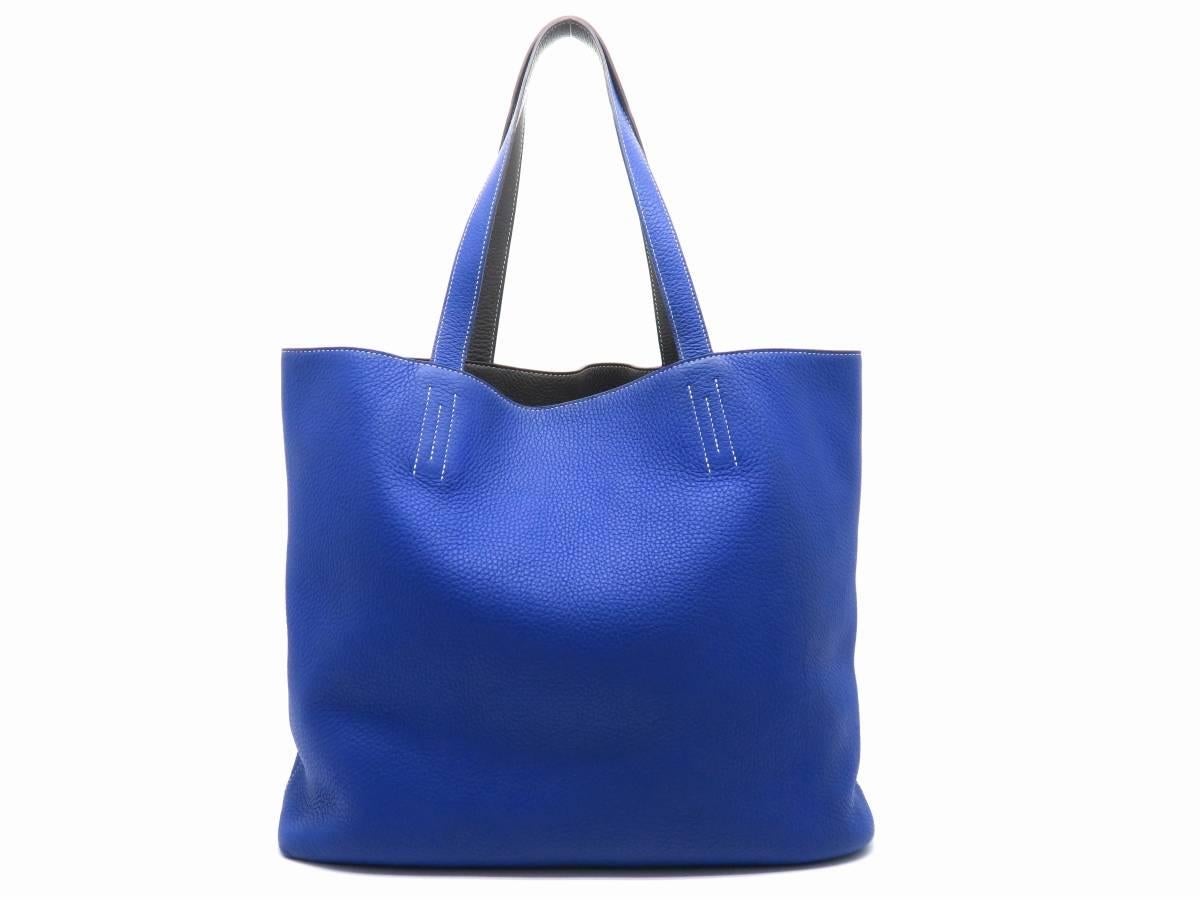 Hermes Double Sens Blue Electric Clemence Leather Tote Bag In Excellent Condition In Kowloon, HK