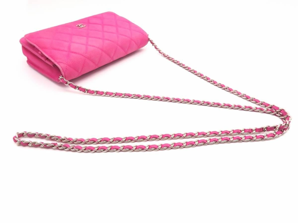 Chanel Wallet On Chain Pink Quilted Caviar Leather Silver Metal Crossbody Bag For Sale 1