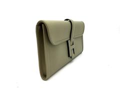 Hermes Jige Sauge Green Swift Leather Clutch Bag