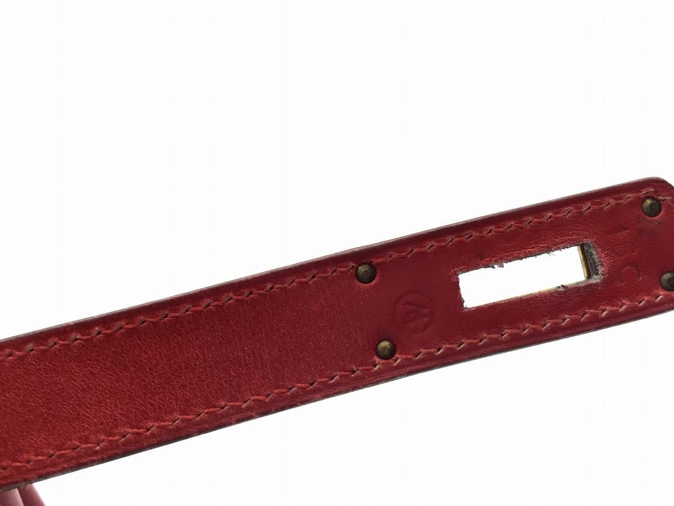 Hermes Vintage Kelly 28 Rouge Garance Red Box Calf Leather Gold Metal Satchel For Sale 1