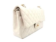 Chanel Classic Double Flap White Quilted Lambskin Leather Gold Metal Handbag