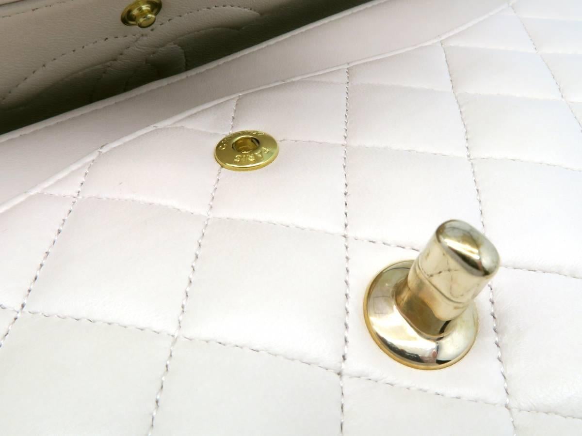 Chanel Classic Double Flap White Quilted Lambskin Leather Gold Metal Handbag For Sale 5