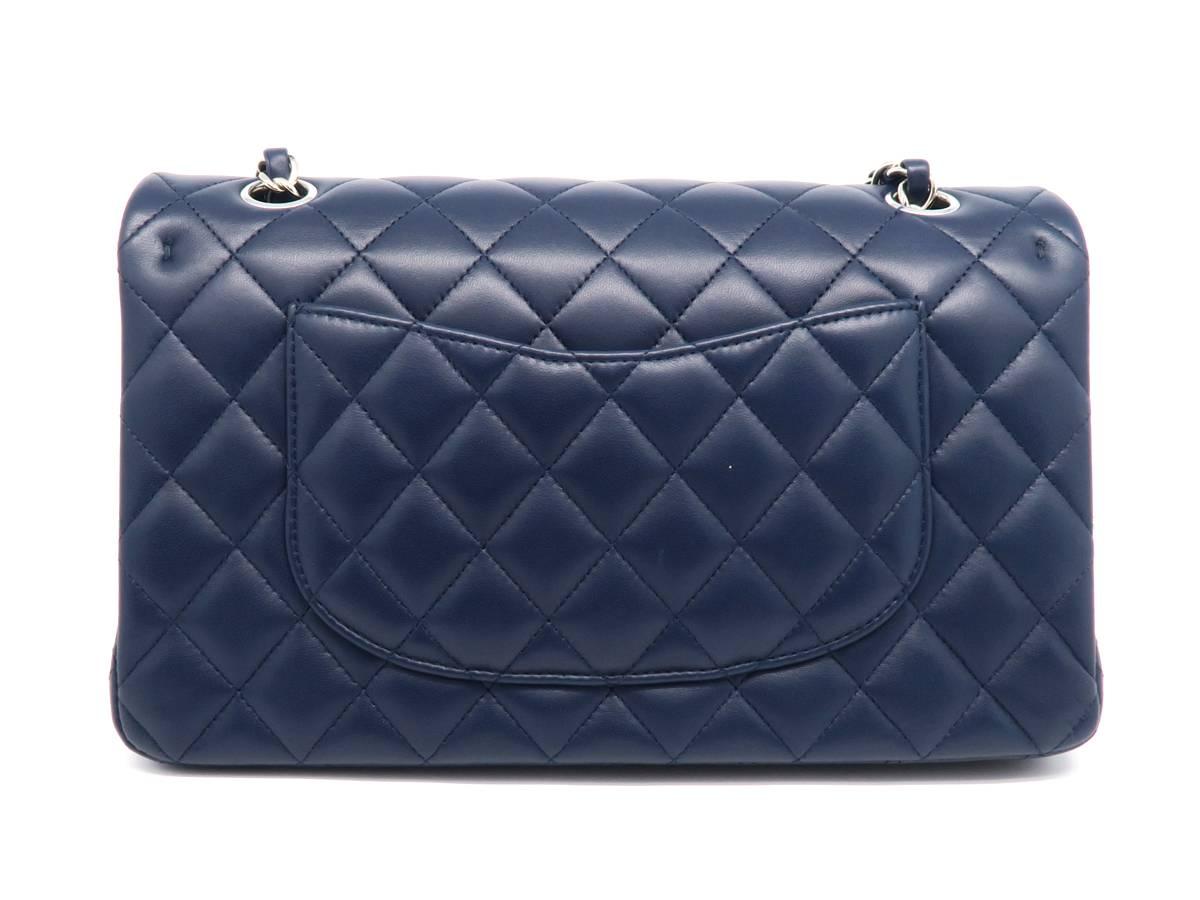 Purple Chanel Classic Double Flap Blue Quilted Lambskin Leather Silver Metal Handbag For Sale