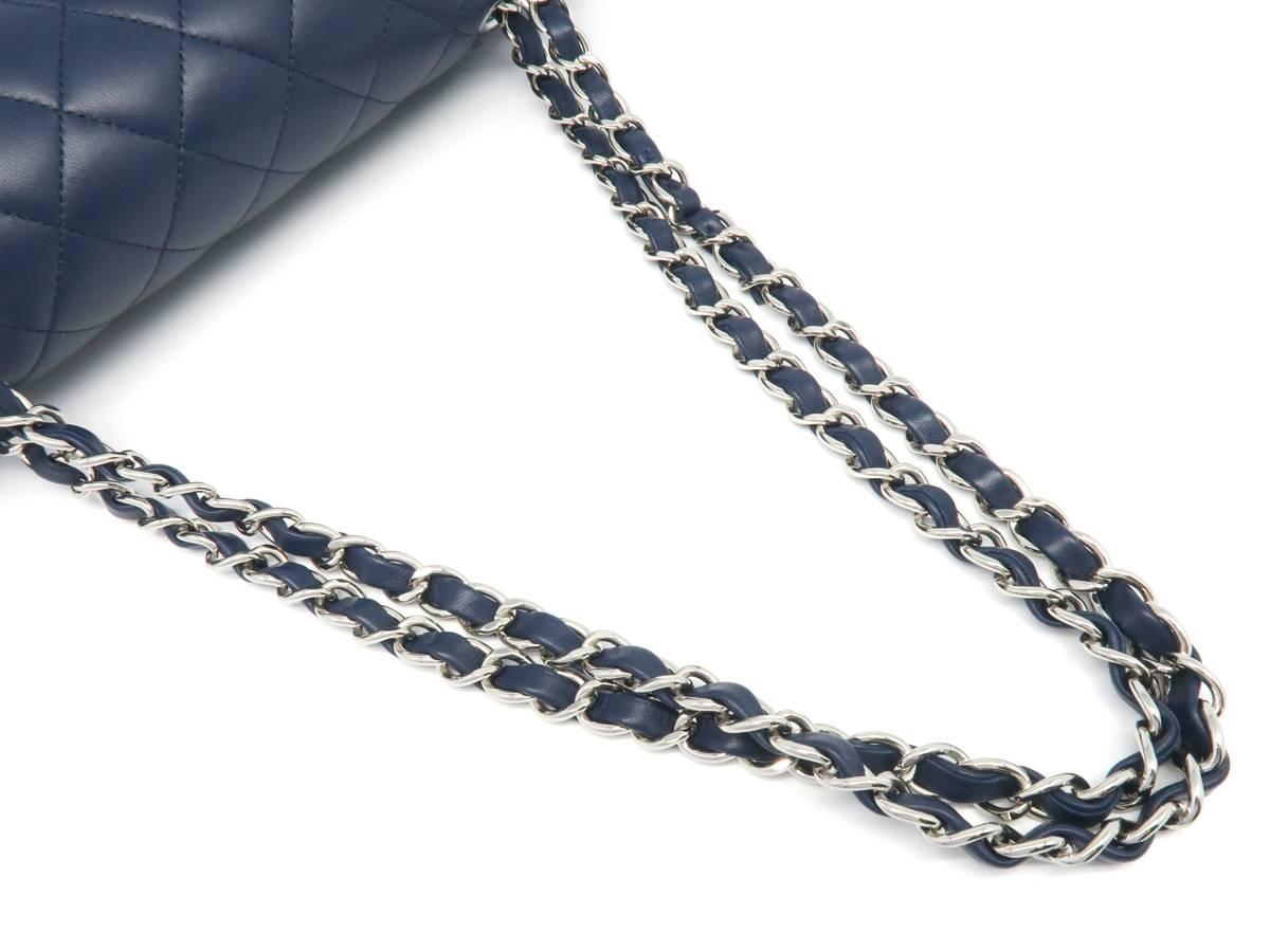 Women's Chanel Classic Double Flap Blue Quilted Lambskin Leather Silver Metal Handbag For Sale