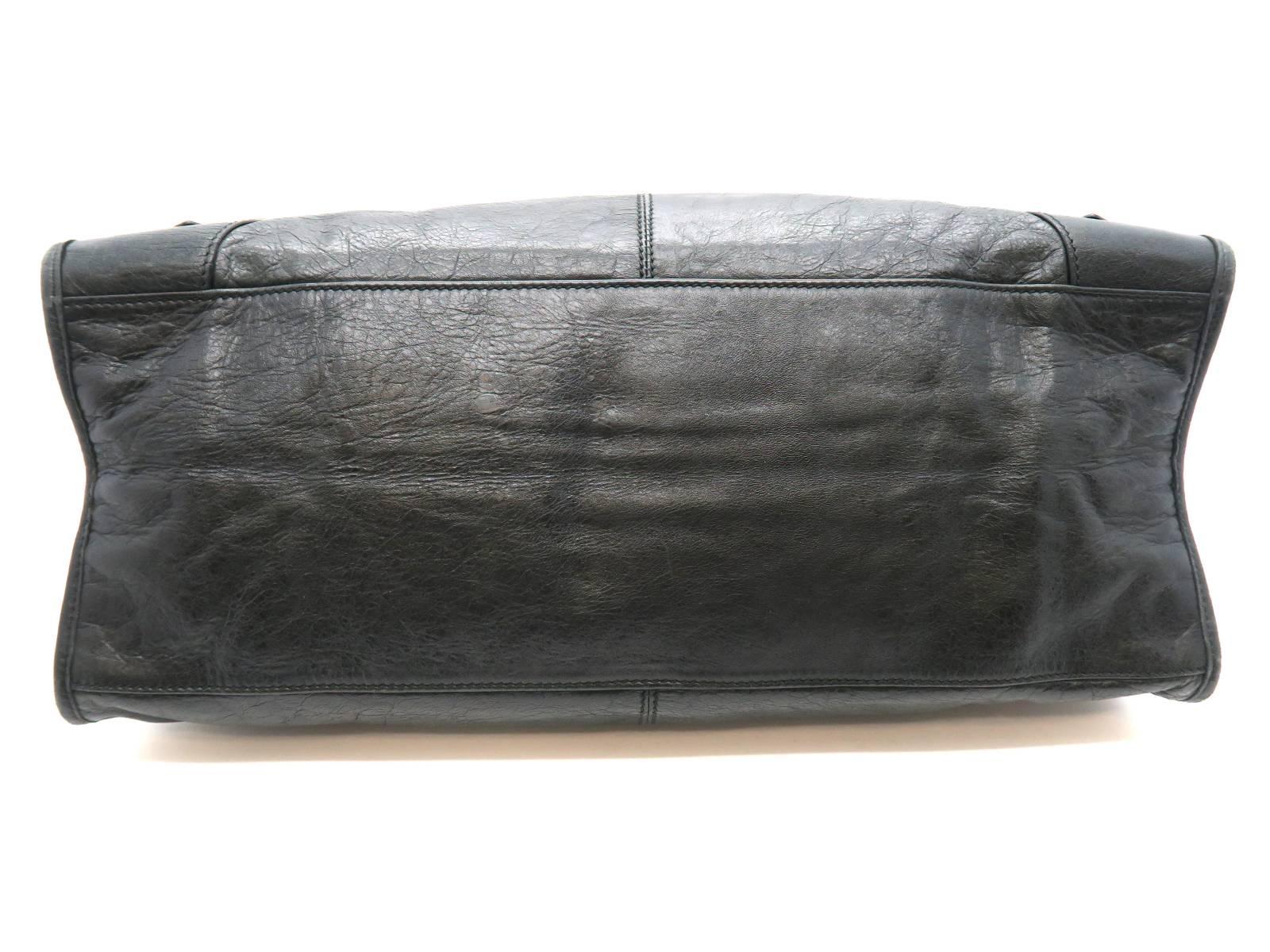 Balenciaga Black Lambskin Leather Silver Metal Satchel Bag 2