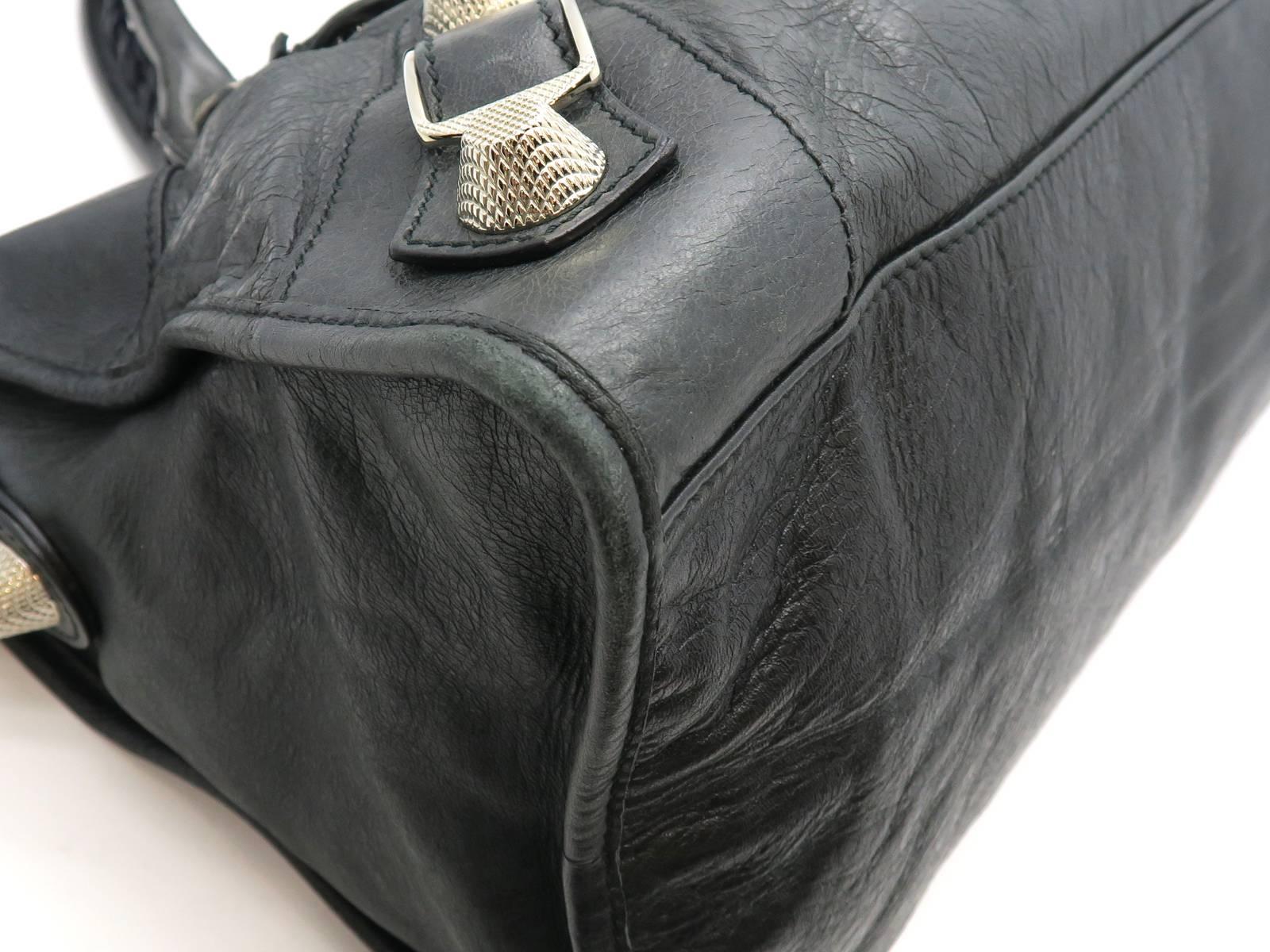 Balenciaga Black Lambskin Leather Silver Metal Satchel Bag 5