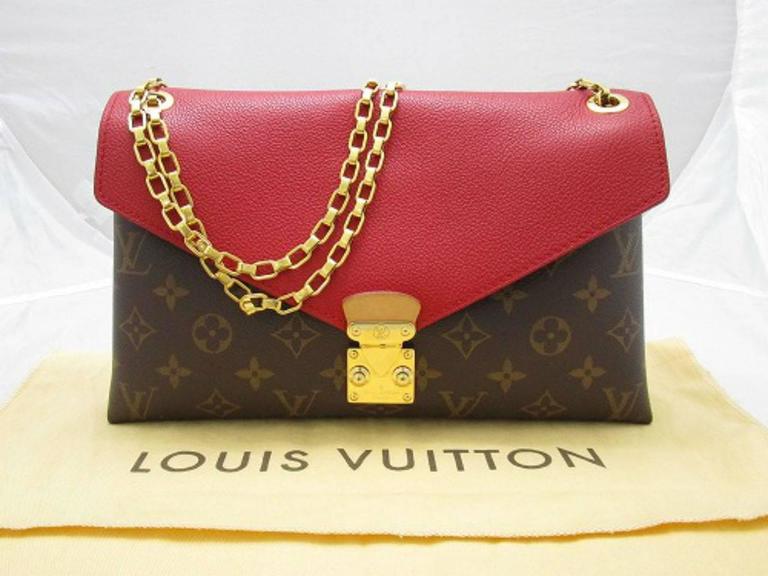 Louis Vuitton Pallas Red and Brown Monogram Canvas Chain Shoulder Bag ...