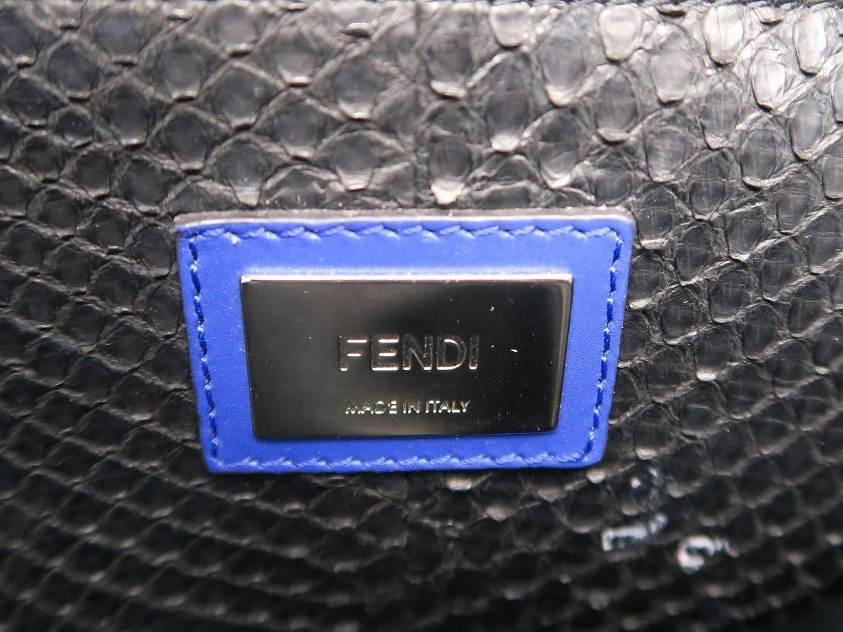 Fendi Peekaboo Monster Blue Lambskin Leather and Snake Skin Top Handle Bag For Sale 1