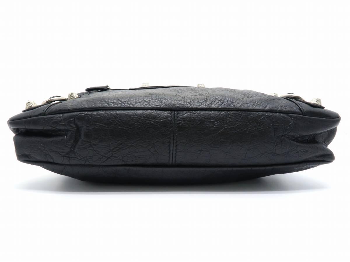 Women's Balenciaga Black Lambskin Leather Silver Metal Satchel Bag